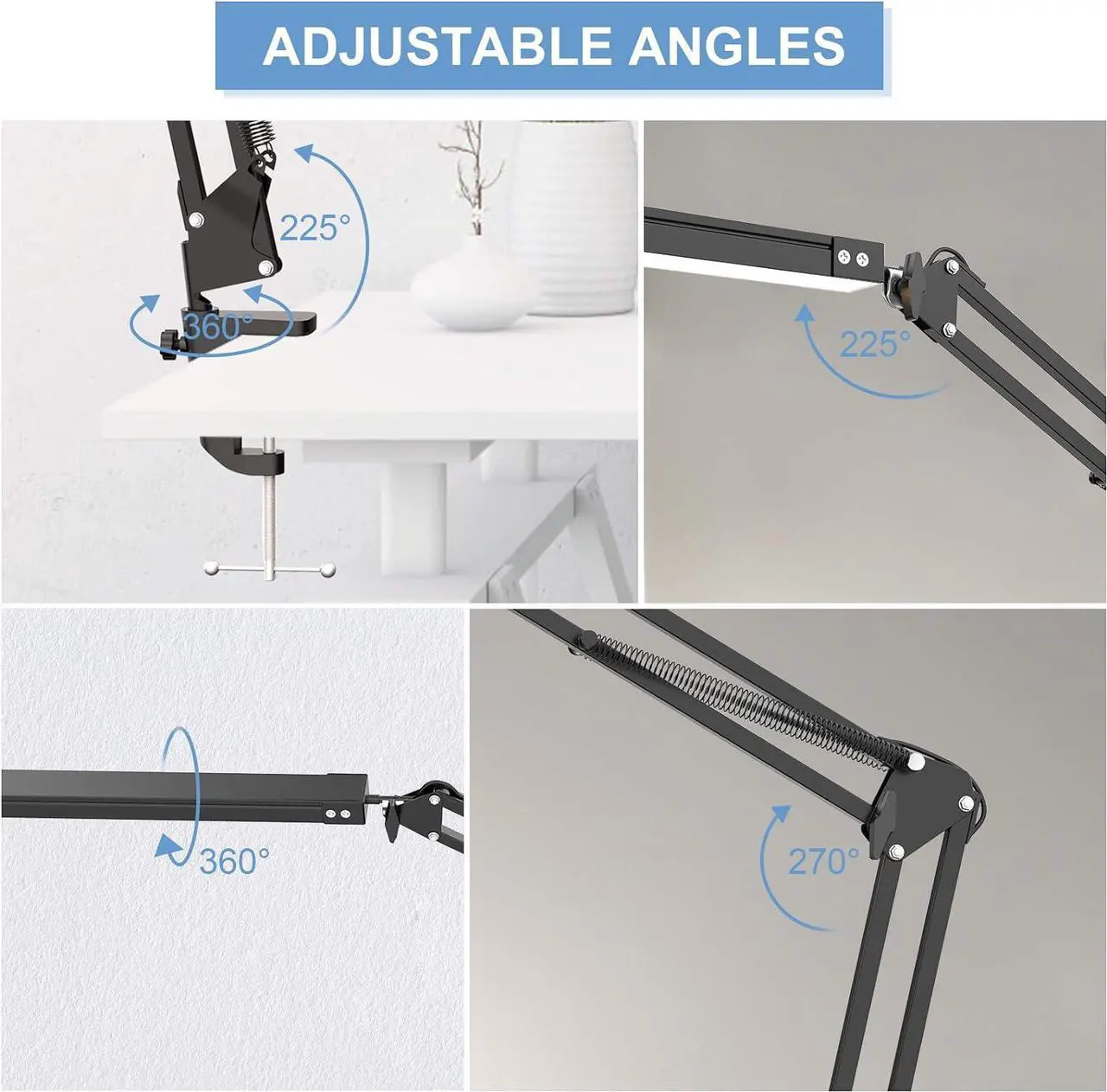 Alt view image 3 of 6 - LED Desk Lamp,Adjustable Swing Arm Desk Lamp with Clamp,Dimmable Desk Light Eye-Care Table Light, Memory Function, 3 Color Modes, 10-Level Brightness Table Lamp for Home, Office, Study, Reading