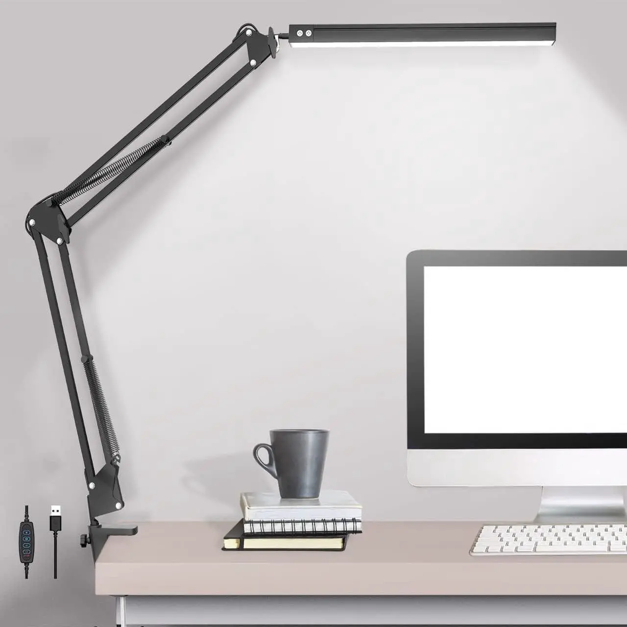 Main image of LED Desk Lamp,Adjustable Swing Arm Desk Lamp with Clamp,Dimmable Desk Light Eye-Care Table Light, Memory Function, 3 Color Modes, 10-Level Brightness Table Lamp for Home, Office, Study, Reading