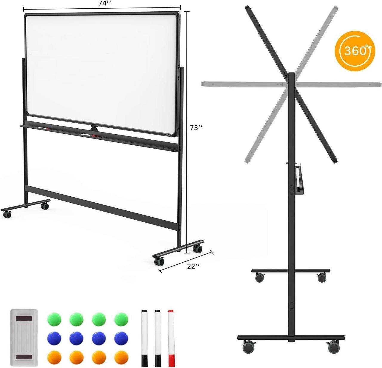 Alt view image 2 of 6 - Dry Erase Whiteboard Easel on Wheels 70'' x 36'' Large Double Sided Mobile Whiteboard, Reversible Magnetic Rolling White Board for Home Office Classroom, Flip Chart Holders and Paper Pad