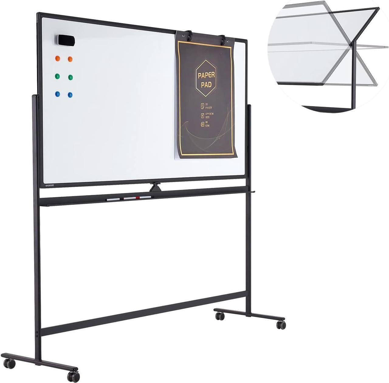 Main image of Dry Erase Whiteboard Easel on Wheels 70'' x 36'' Large Double Sided Mobile Whiteboard, Reversible Magnetic Rolling White Board for Home Office Classroom, Flip Chart Holders and Paper Pad