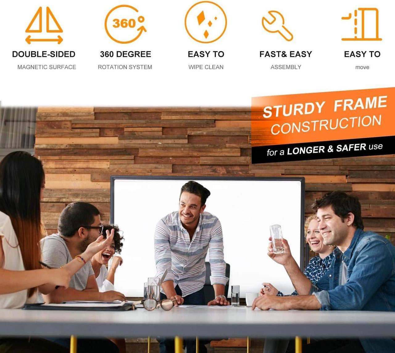 Alt view image 4 of 6 - Dry Erase Whiteboard Easel on Wheels 70'' x 36'' Large Double Sided Mobile Whiteboard, Reversible Magnetic Rolling White Board for Home Office Classroom, Flip Chart Holders and Paper Pad