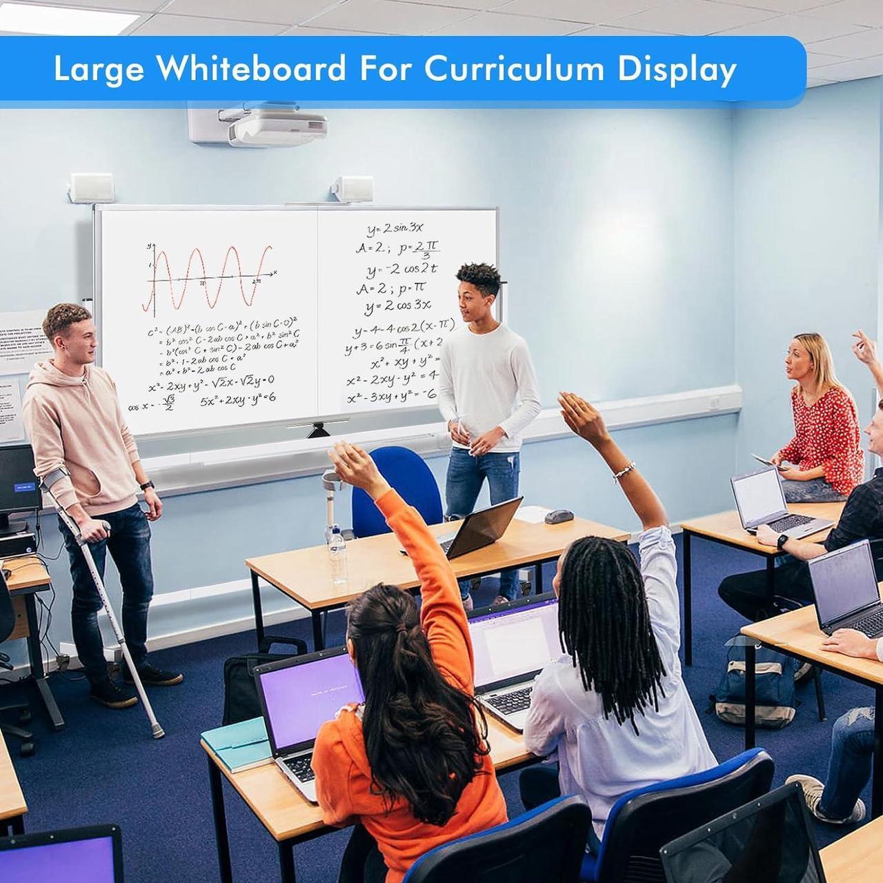 Alt view image 4 of 6 - 72 x 40 Double Sided Rolling Whiteboard, Mobile Whiteboard Magnetic White Board - Large Reversible Dry Erase Board Easel Standing Board on Wheels with Silver Aluminum Frame and Stand