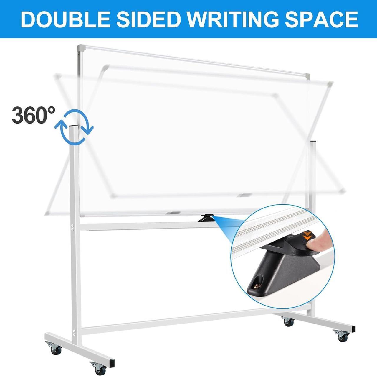 Alt view image 2 of 5 - Rolling Magnetic Whiteboard on Wheels 60 X 40, Double-Sided White Board Dry Erase Board with Stand, Large Mobile Whiteboard with Stand Including Rich Accessories, 360 Degree Quick Flip