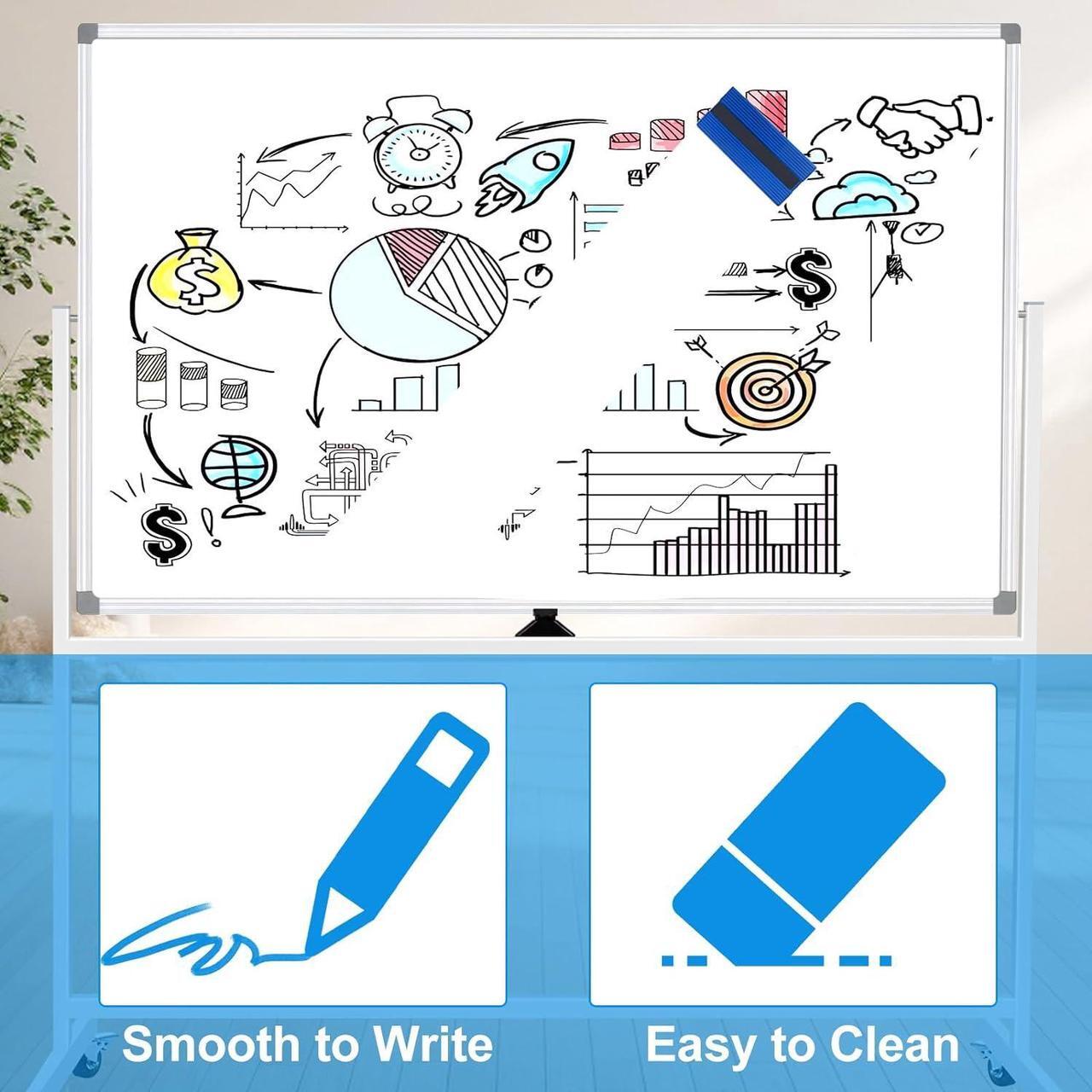 Alt view image 5 of 5 - Rolling Magnetic Whiteboard on Wheels 60 X 40, Double-Sided White Board Dry Erase Board with Stand, Large Mobile Whiteboard with Stand Including Rich Accessories, 360 Degree Quick Flip