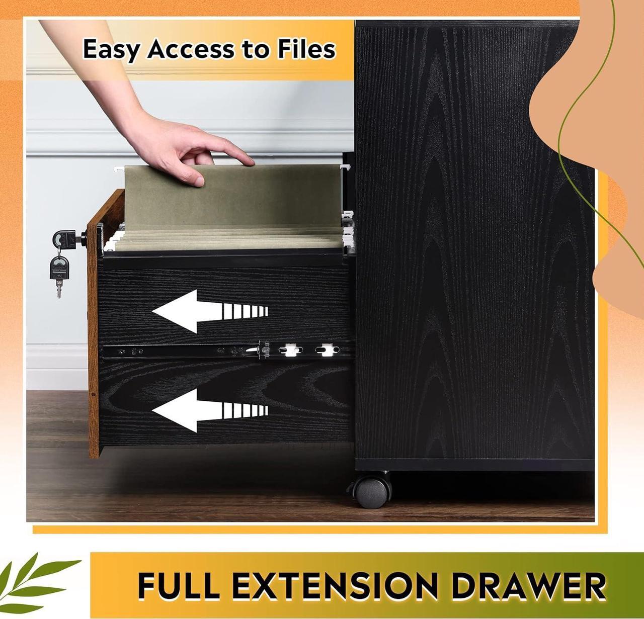 Alt view image 6 of 7 - File Cabinet with Charging Station, 1 Drawer Rolling File Cabinet, Locking Filing Cabinet for Home Office, Printer Stand with Storage, Brown