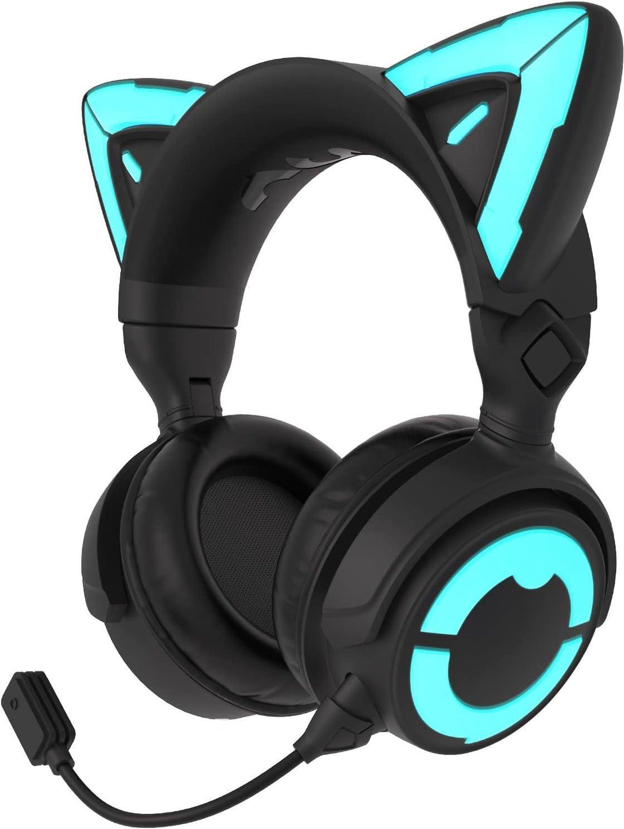 YOWU RGB Cat Ear Headphone 4, Upgraded Wireless & Wired Gaming Headset with Attachable HD Microphone -Active Noise Reduction, Dual-Channel Stereo & Customizable Lighting and Effect via APP (Black)