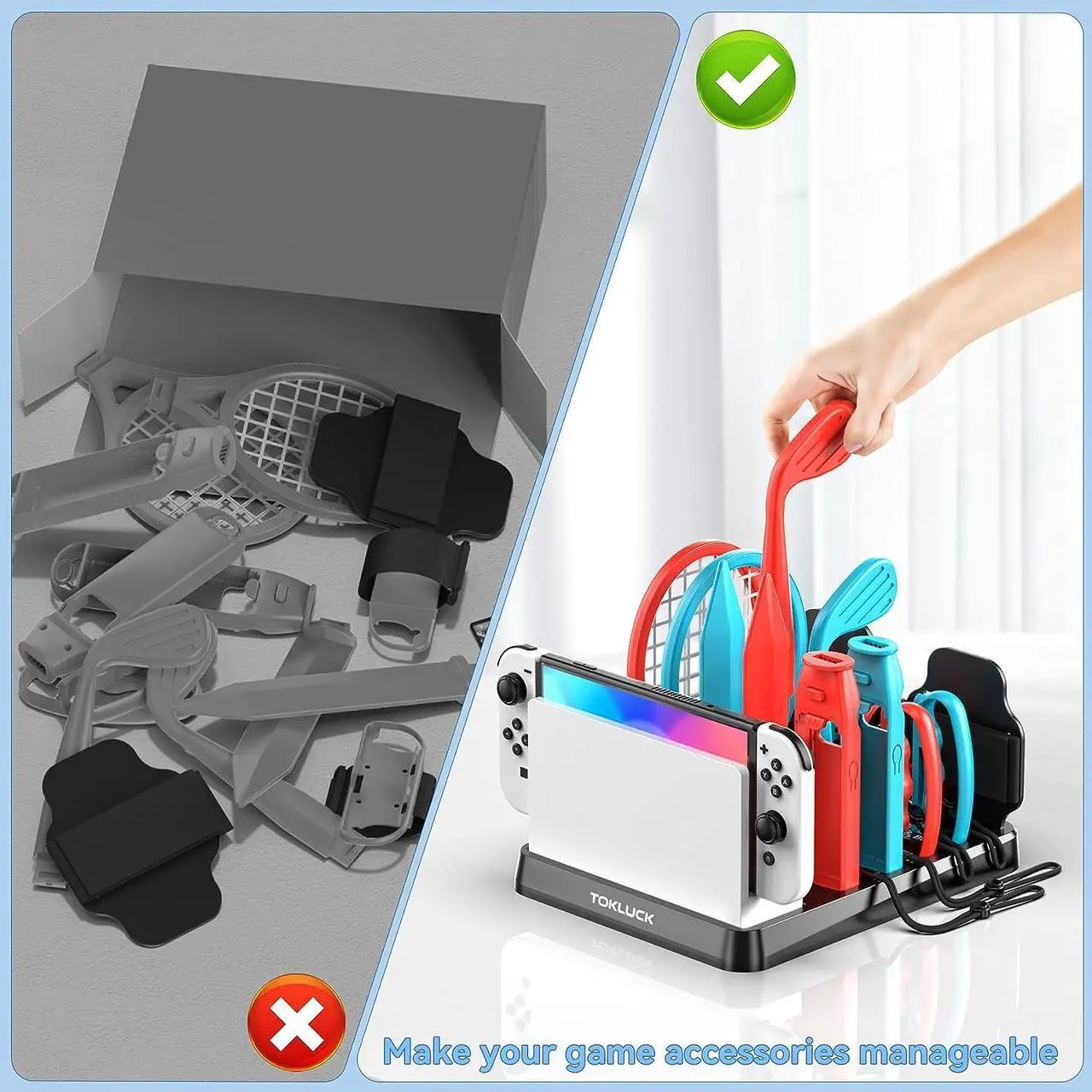 Alt view image 4 of 6 - Switch Sports Accessories Bundle with Organizer Station Compatible with Nintendo Switch/ OLED Console & Joy-con, Storage and Organizer for Switch Sports Games, Family Sports Games Pack Accessories Kit
