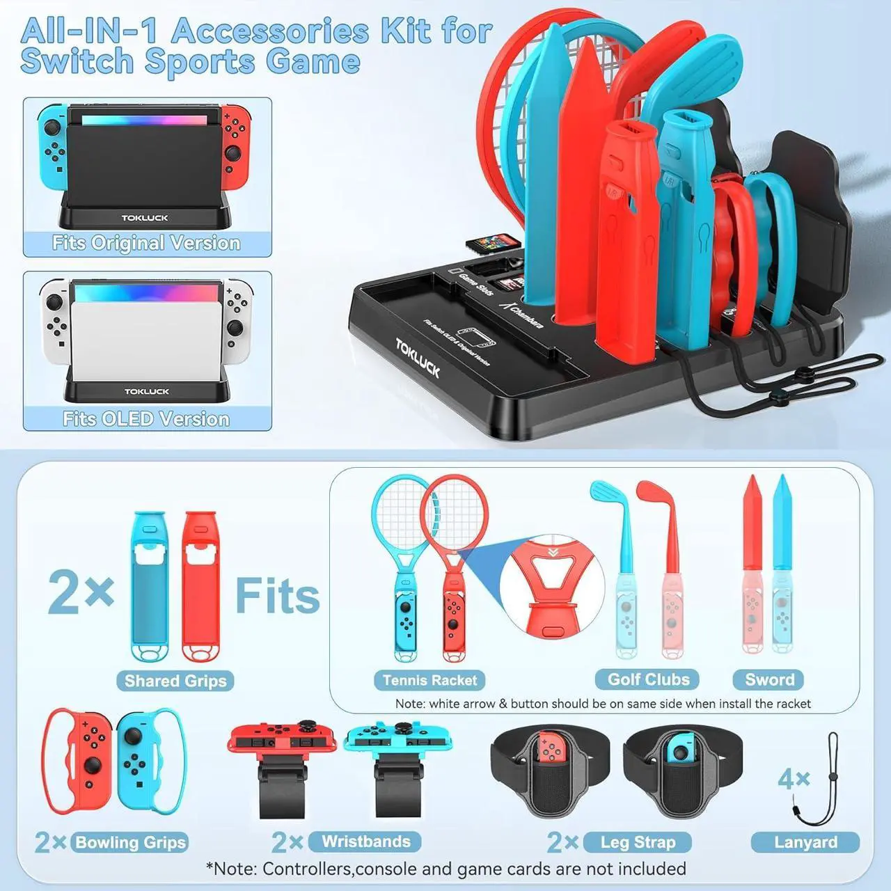 Alt view image 2 of 6 - Switch Sports Accessories Bundle with Organizer Station Compatible with Nintendo Switch/ OLED Console & Joy-con, Storage and Organizer for Switch Sports Games, Family Sports Games Pack Accessories Kit