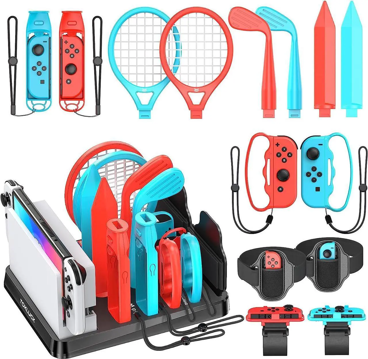 Main image of Switch Sports Accessories Bundle with Organizer Station Compatible with Nintendo Switch/ OLED Console & Joy-con, Storage and Organizer for Switch Sports Games, Family Sports Games Pack Accessories Kit