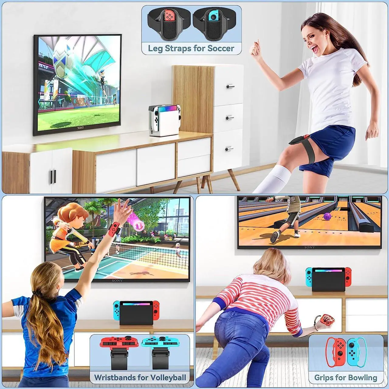 Alt view image 6 of 6 - Switch Sports Accessories Bundle with Organizer Station Compatible with Nintendo Switch/ OLED Console & Joy-con, Storage and Organizer for Switch Sports Games, Family Sports Games Pack Accessories Kit
