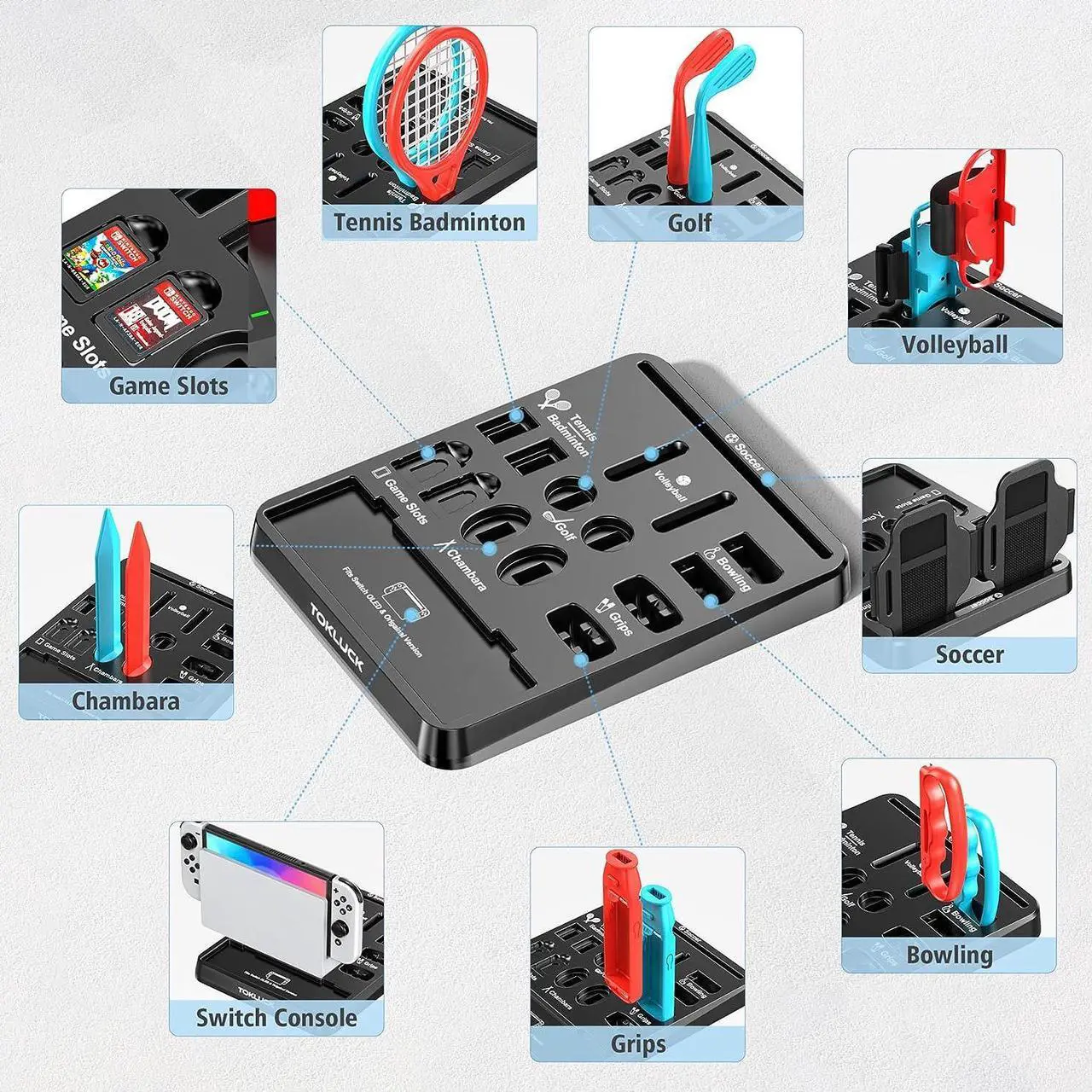 Alt view image 3 of 6 - Switch Sports Accessories Bundle with Organizer Station Compatible with Nintendo Switch/ OLED Console & Joy-con, Storage and Organizer for Switch Sports Games, Family Sports Games Pack Accessories Kit