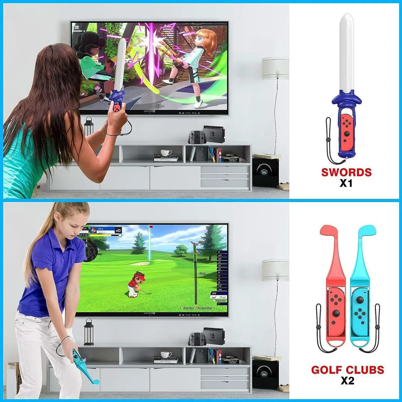 Alt view image 5 of 5 - Switch Sports Accessories Bundle 18 in 1 for Nintendo Switch Sports Accessories Compatible with Switch/Switch OLED with Tennis Racket/ Golf Clubs/ Sword Wrist Bands/ Leg Strap