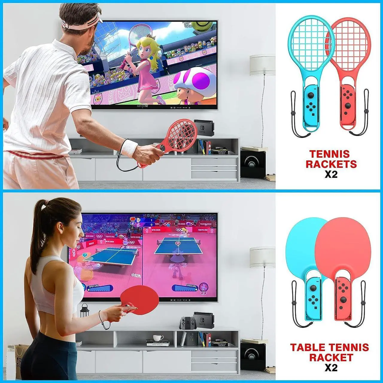 Alt view image 3 of 5 - Switch Sports Accessories Bundle 18 in 1 for Nintendo Switch Sports Accessories Compatible with Switch/Switch OLED with Tennis Racket/ Golf Clubs/ Sword Wrist Bands/ Leg Strap