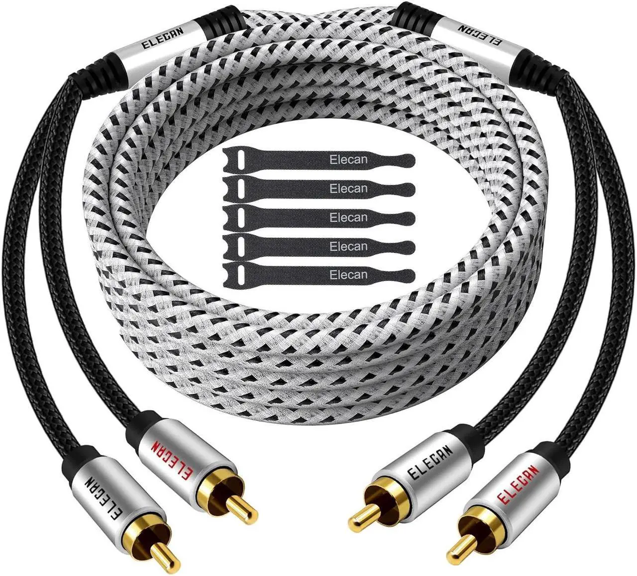 Main image of Premium RCA Cable 25 Ft (Hi-Fi Sound-16 AWG-Shielded) 2 RCA Male to 2 RCA Male Stereo Audio Cable, Gold Plated-Aluminum Alloy Shell-Pure Copper-Braided RCA Cord for Home Theater Speakers +Ties