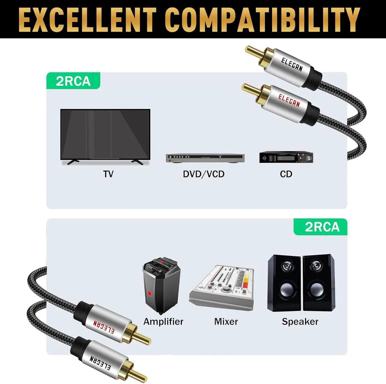 Alt view image 6 of 6 - Premium RCA Cable 25 Ft (Hi-Fi Sound-16 AWG-Shielded) 2 RCA Male to 2 RCA Male Stereo Audio Cable, Gold Plated-Aluminum Alloy Shell-Pure Copper-Braided RCA Cord for Home Theater Speakers +Ties