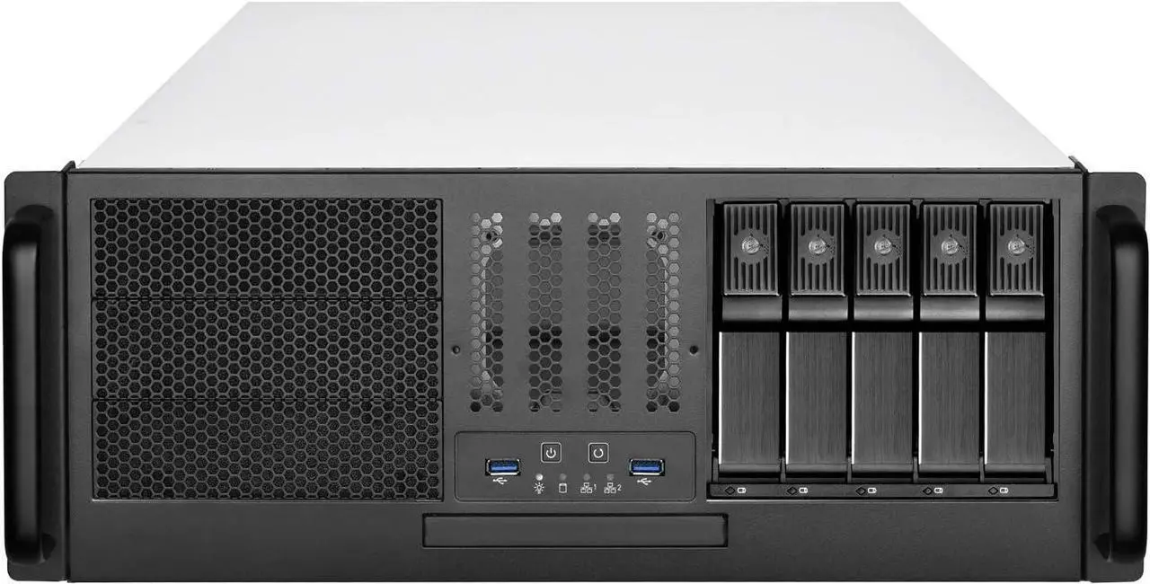 Alt view image 2 of 13 - SilverStone Technology RM41-H08 4U Rackmount Server Case with 5 x 3.5 Hot-Swappable Bay and 3 x 5.25 Bays with USB 3.1 Gen 1 RM41-H08-x