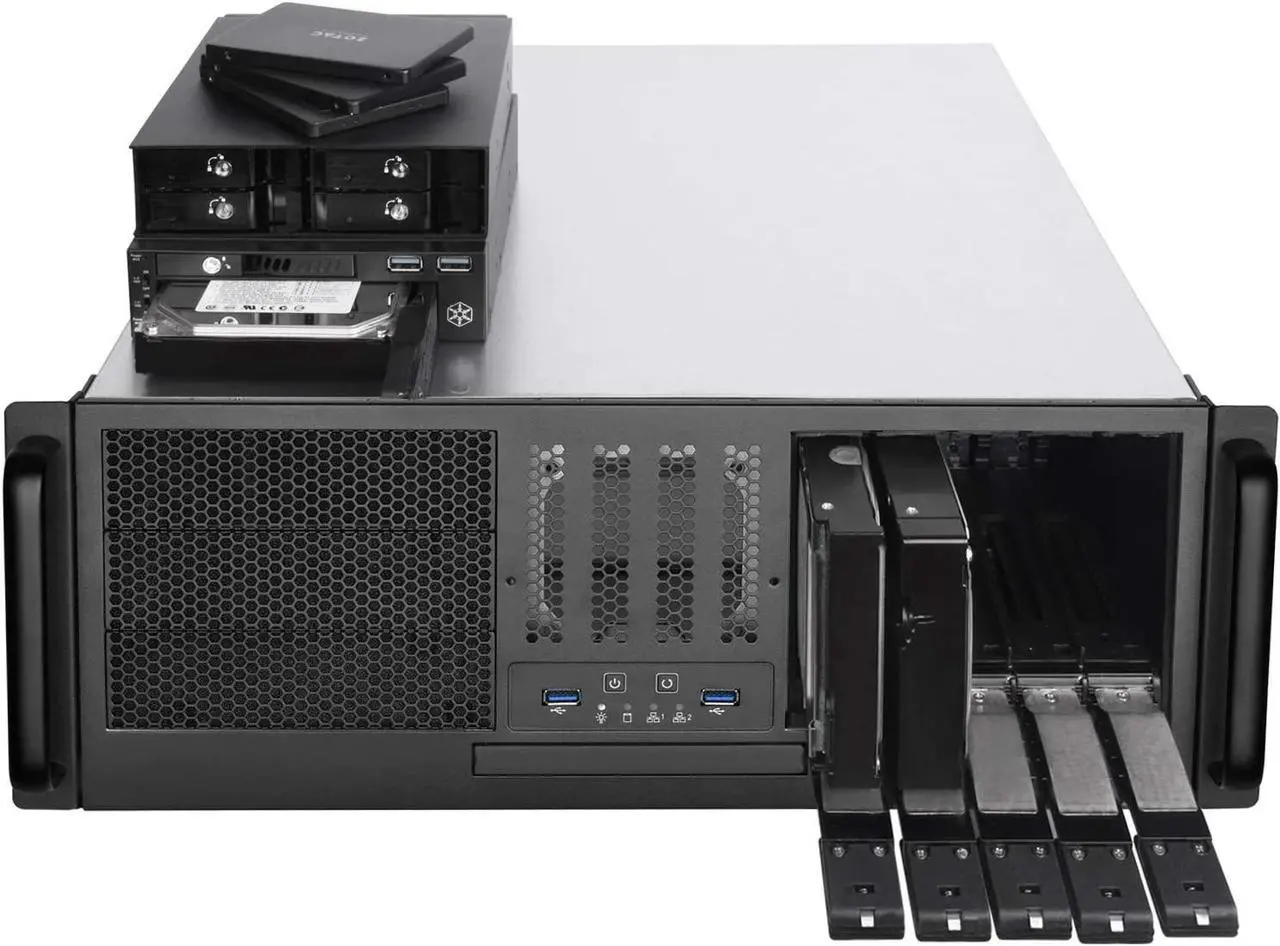 Alt view image 3 of 13 - SilverStone Technology RM41-H08 4U Rackmount Server Case with 5 x 3.5 Hot-Swappable Bay and 3 x 5.25 Bays with USB 3.1 Gen 1 RM41-H08-x