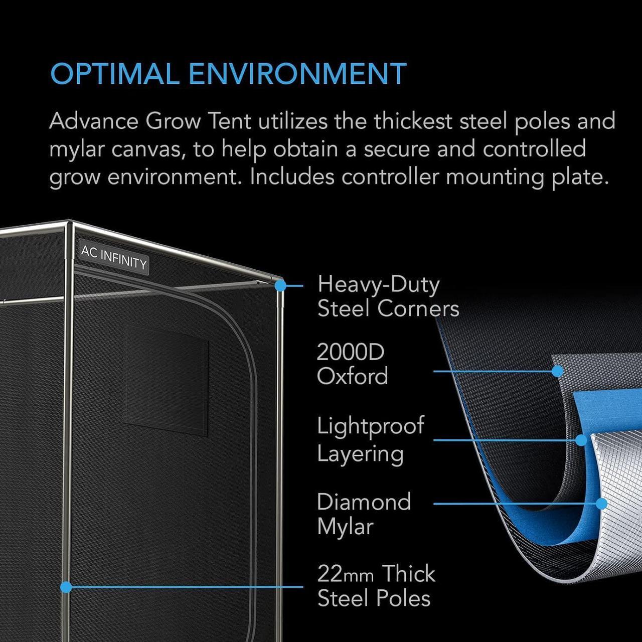 Alt view image 7 of 7 - Advance Grow System Compact 2x2, 1-Plant Kit, WiFi-Integrated Grow Tent Kit, Automate Ventilation, Circulation, Schedule Full Spectrum LM301B LED Grow Light, 2000D Mylar Tent