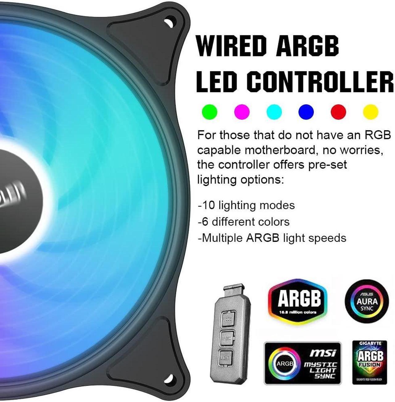 Alt view image 5 of 7 - 120mm Case Fan 3 Pack ARGB Computer Case Fans Quiet Fans Advanced Lighting Customizations with 7 Colors&10 Lighting Modes - PWM High Performance Cooling Fan for PC Case Computer Fan