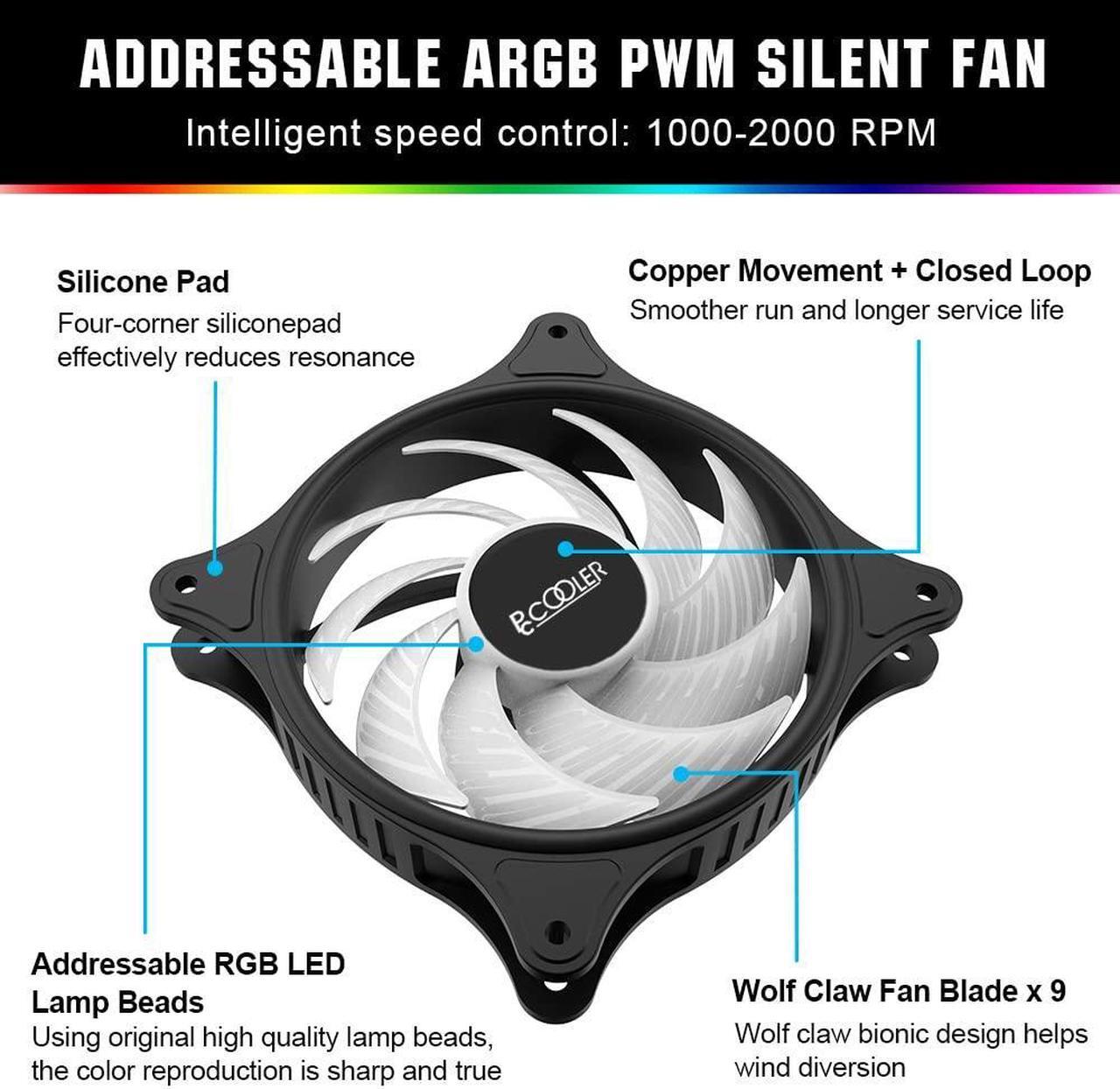Alt view image 3 of 7 - 120mm Case Fan 3 Pack ARGB Computer Case Fans Quiet Fans Advanced Lighting Customizations with 7 Colors&10 Lighting Modes - PWM High Performance Cooling Fan for PC Case Computer Fan