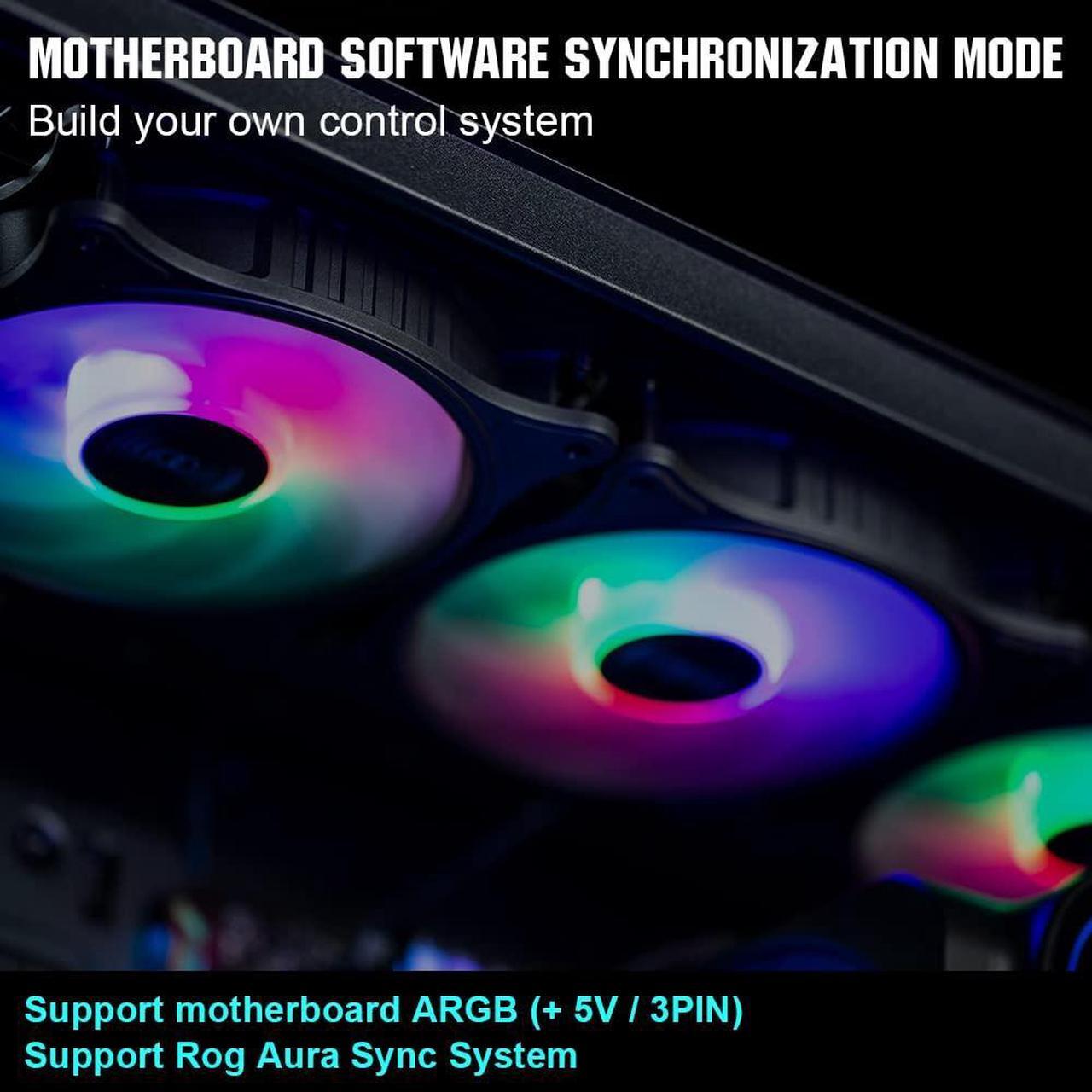Alt view image 7 of 7 - 120mm Case Fan 3 Pack ARGB Computer Case Fans Quiet Fans Advanced Lighting Customizations with 7 Colors&10 Lighting Modes - PWM High Performance Cooling Fan for PC Case Computer Fan