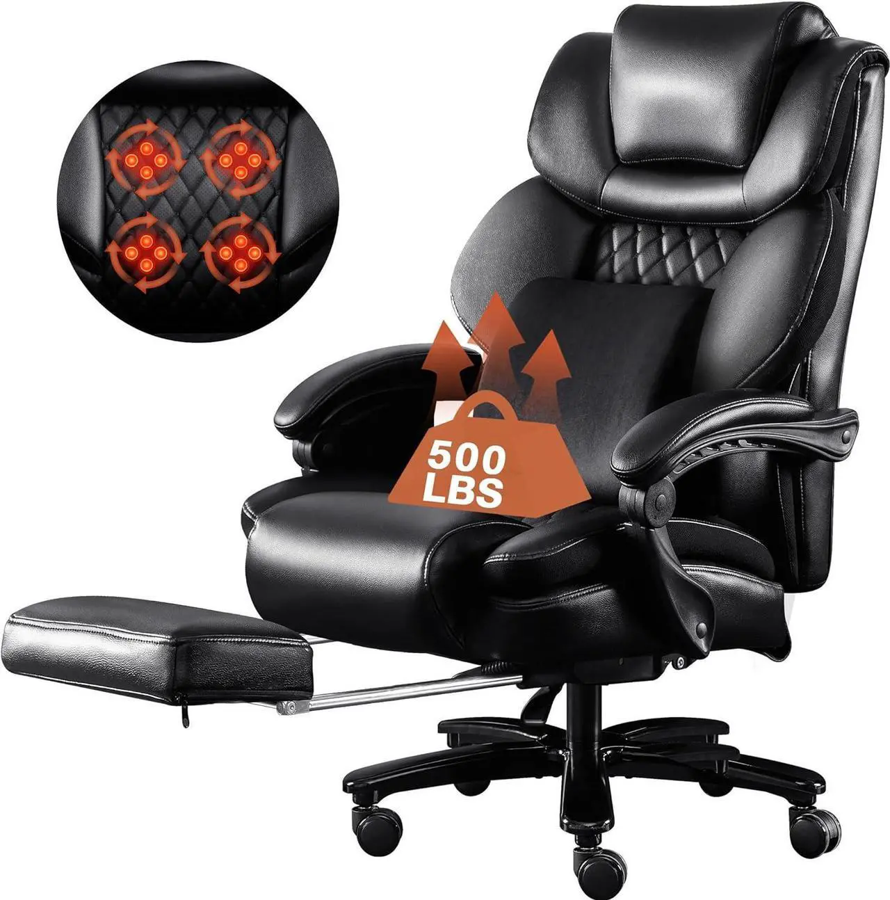 Main image of Big and Tall Office Chair 500lbs with 3D Rolling Massage Lumbar Cushion Executive Office Chair High Back Reclining Office Chair with Footrest Wide Seat Breathable Back Support Home Office Desk Chairs