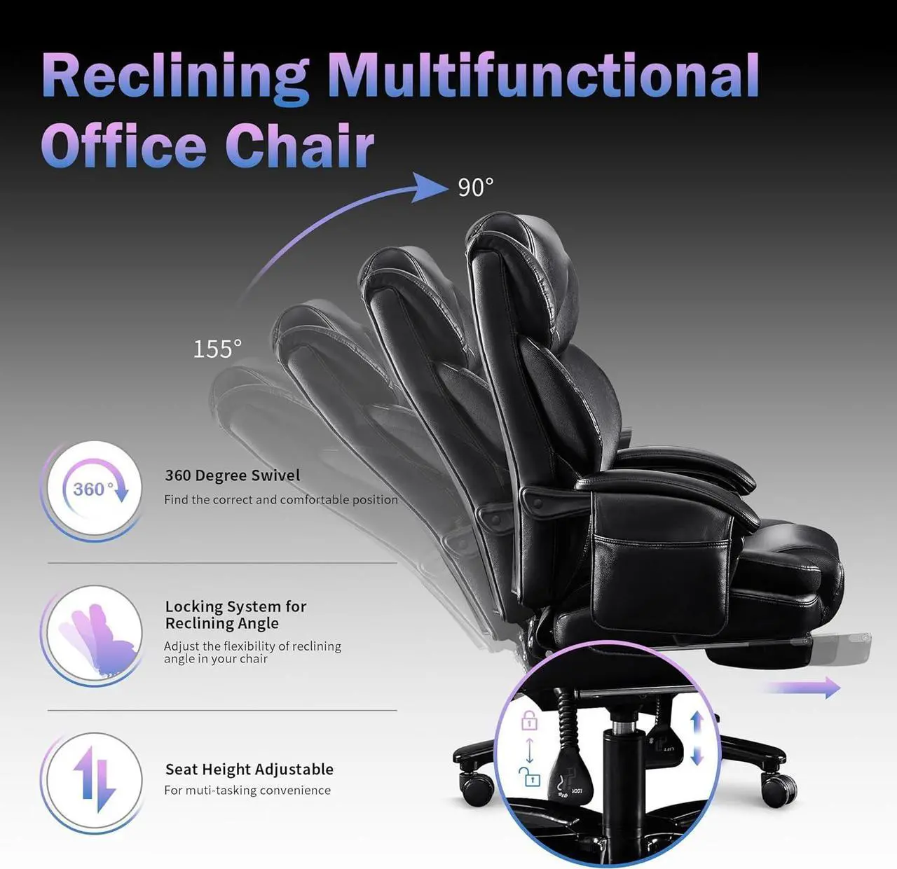 Alt view image 6 of 7 - Big and Tall Office Chair 500lbs with 3D Rolling Massage Lumbar Cushion Executive Office Chair High Back Reclining Office Chair with Footrest Wide Seat Breathable Back Support Home Office Desk Chairs