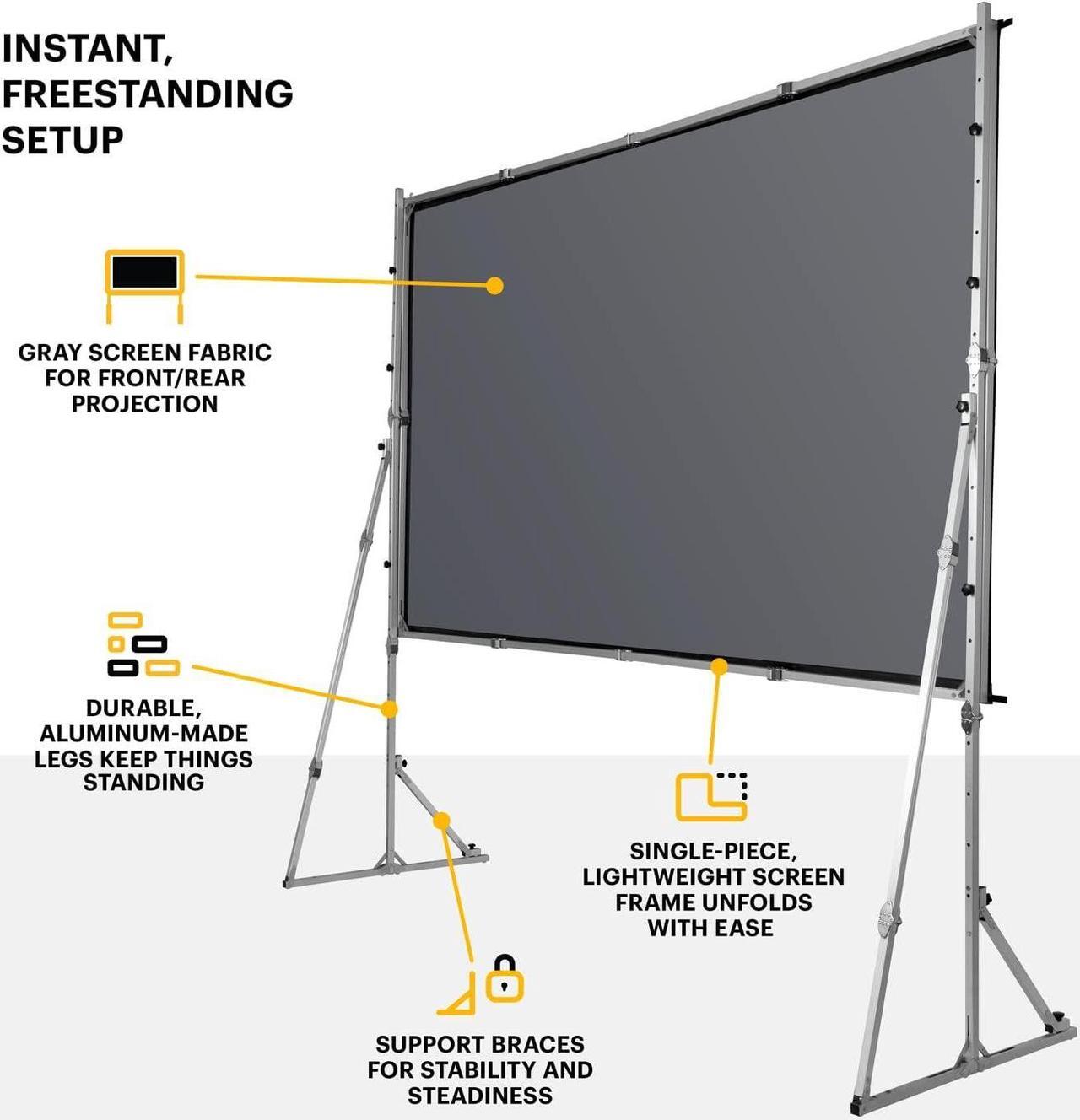 Alt view image 6 of 7 - KODAK 150 Dual Projector Screen W/Stand - Fast Fold Gray Rear Projection Backdrop for Outdoor & Indoor Movies with Tripod, Outdoor Stability Kit, & Black Storage Carry Case