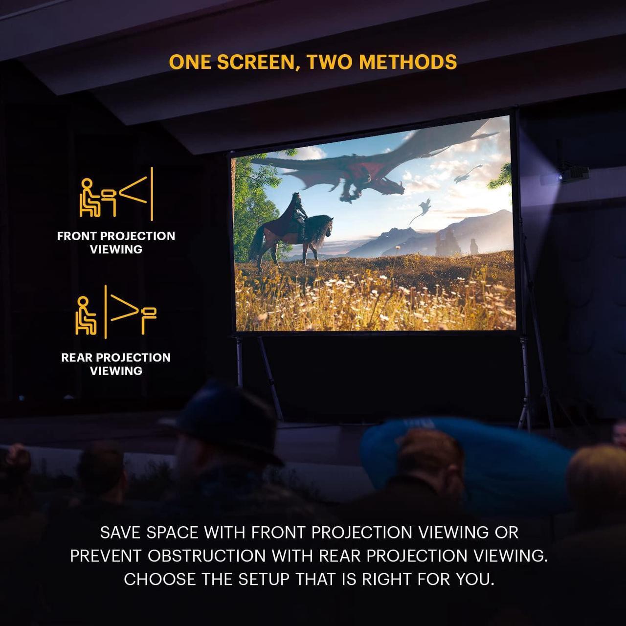 Alt view image 4 of 7 - KODAK 150 Dual Projector Screen W/Stand - Fast Fold Gray Rear Projection Backdrop for Outdoor & Indoor Movies with Tripod, Outdoor Stability Kit, & Black Storage Carry Case