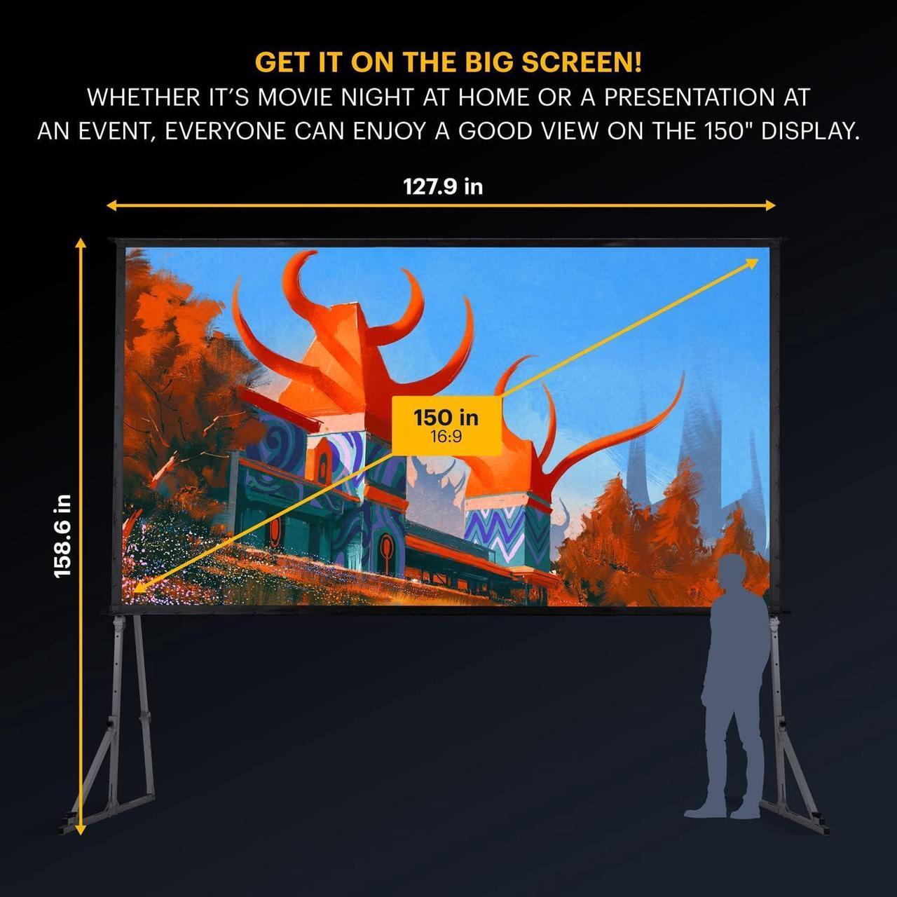 Alt view image 2 of 7 - KODAK 150 Dual Projector Screen W/Stand - Fast Fold Gray Rear Projection Backdrop for Outdoor & Indoor Movies with Tripod, Outdoor Stability Kit, & Black Storage Carry Case