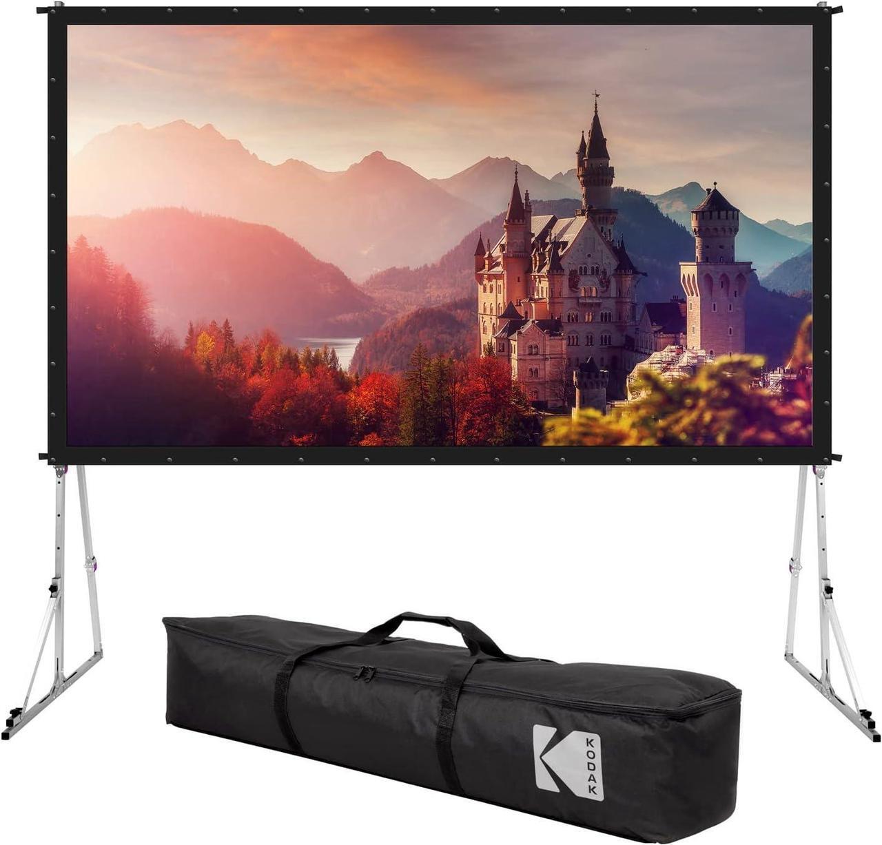Main image of KODAK 150 Dual Projector Screen W/Stand - Fast Fold Gray Rear Projection Backdrop for Outdoor & Indoor Movies with Tripod, Outdoor Stability Kit, & Black Storage Carry Case