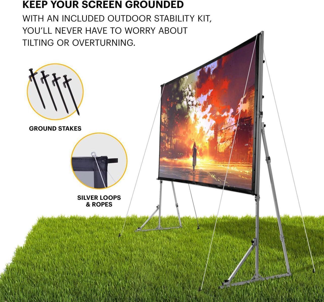 Alt view image 3 of 7 - KODAK 150 Dual Projector Screen W/Stand - Fast Fold Gray Rear Projection Backdrop for Outdoor & Indoor Movies with Tripod, Outdoor Stability Kit, & Black Storage Carry Case