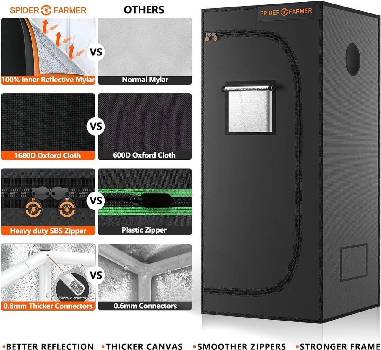 Alt view image 4 of 7 - Grow Tent Kit Complete 3x3x5 SF-1000 Samsung LM301H EVO & Dimmable, Grow Tent Complete System 2.3x2.3ft Growing Tent Kit Set 27"x27"x62" with 4 Inch Inline Fan Carbon Filter