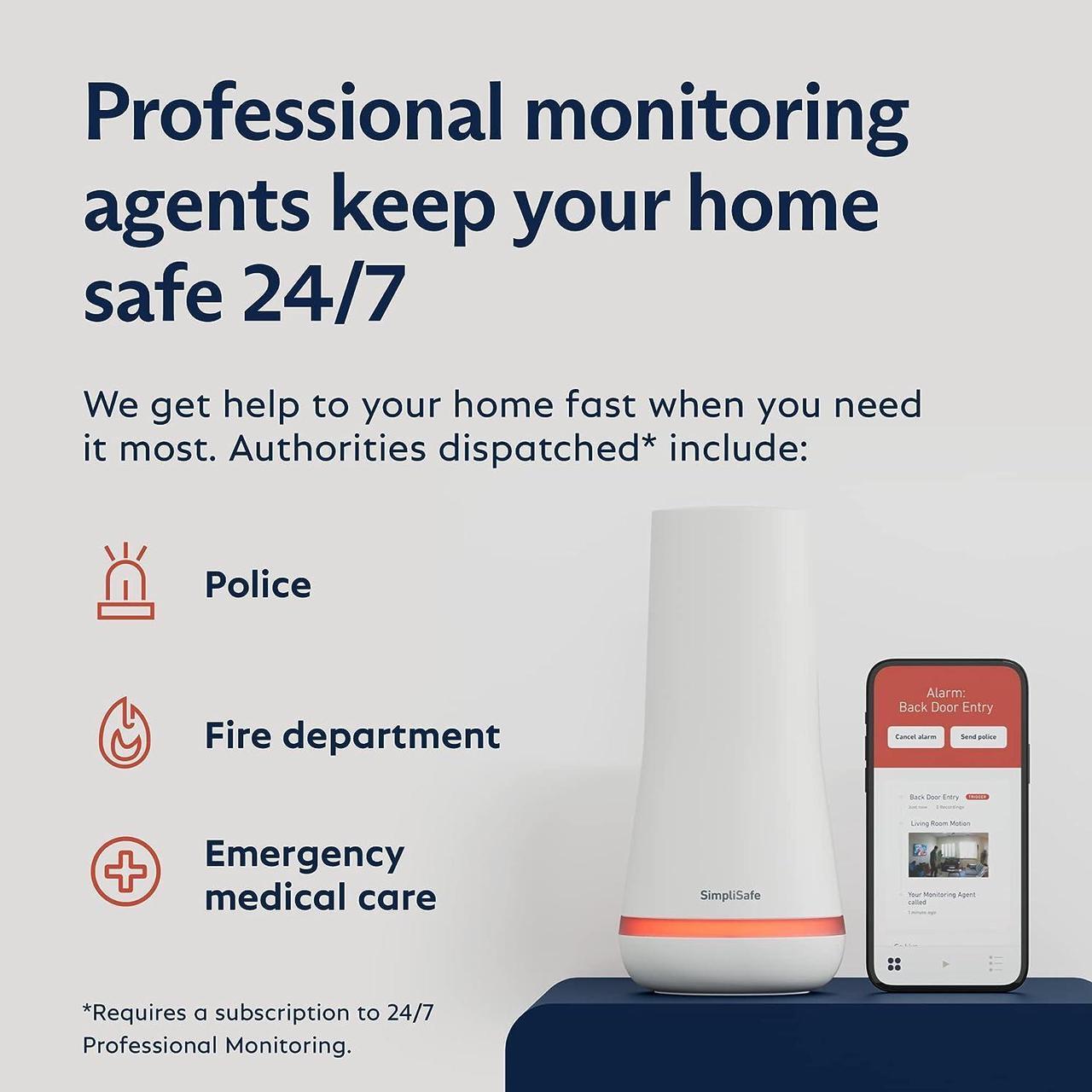 Alt view image 4 of 7 - SimpliSafe 8 Piece Wireless Home Security System - Optional 24/7 Professional Monitoring - No Contract - Compatible with Alexa and Google Assistant