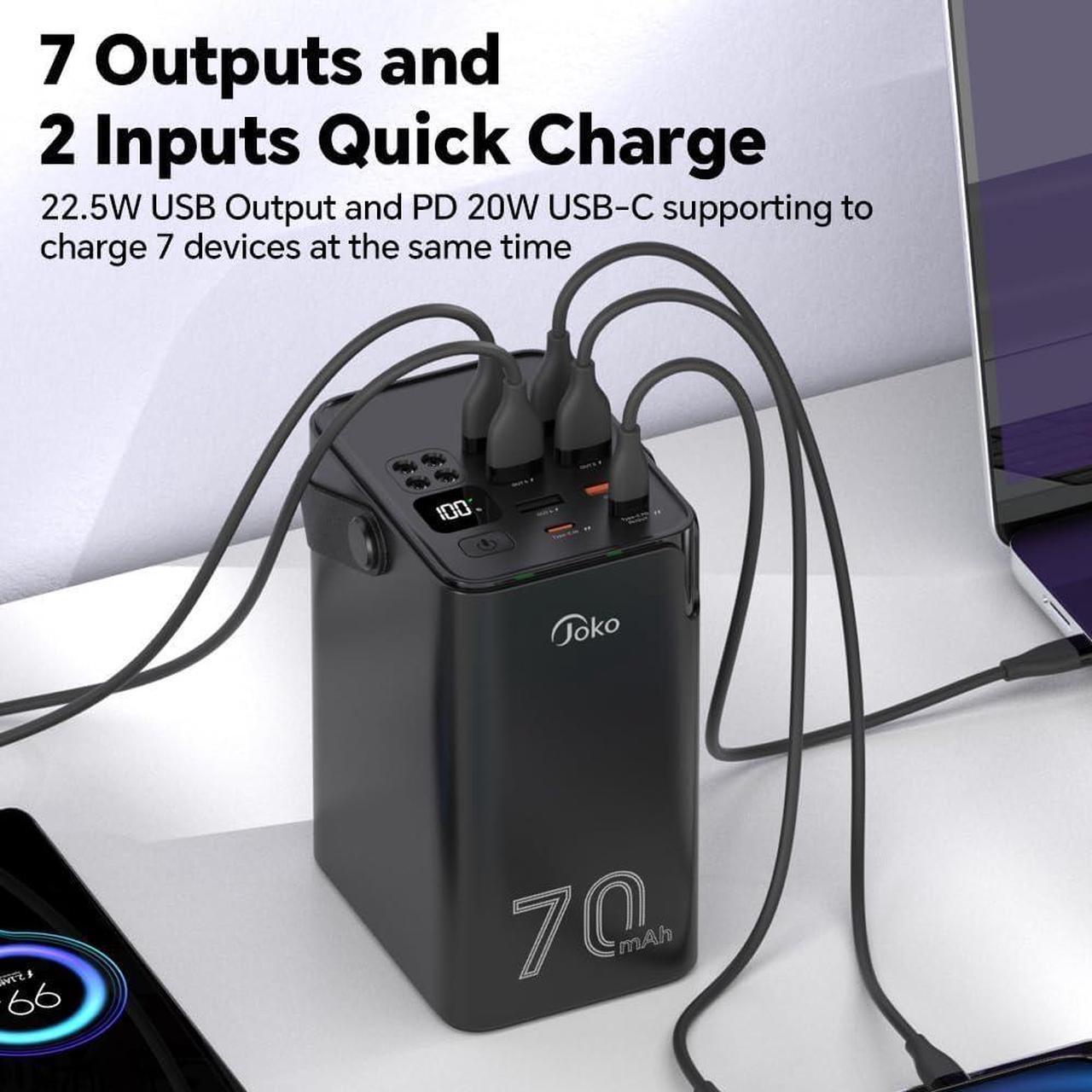 Alt view image 2 of 7 - 70000mAh Power Bank High Capacity 20W PD 3.0 Fast Charging 22.5W Max Large Power Bank,7 Outputs 2 Inputs,LED Display,USB-C Battery Packs for iPhone, Samsung, Outdoors, Camping