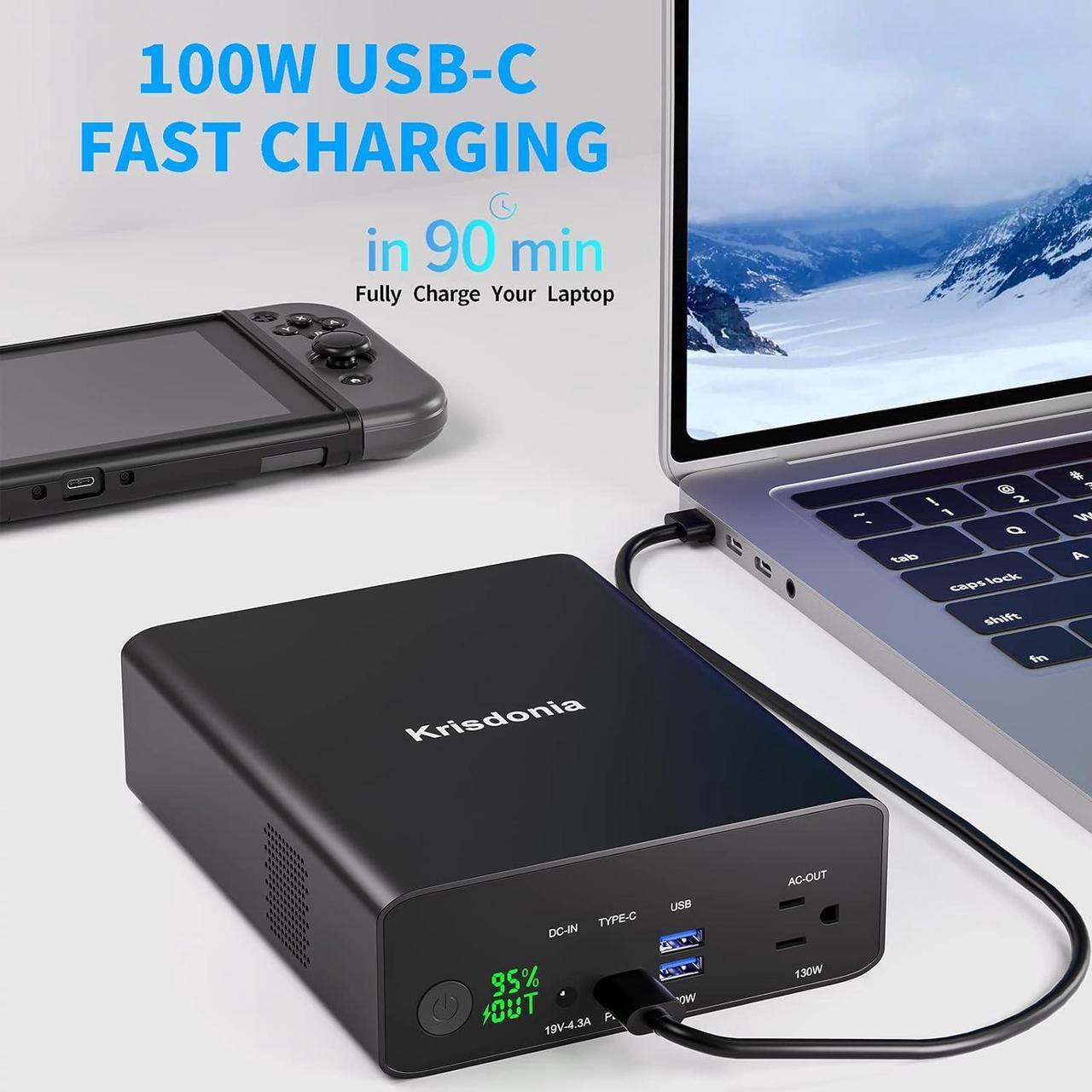 Alt view image 3 of 6 - Power Bank with AC Outlet, Portable Laptop Charger Battery Bank USB C 100W Fast Charging, 80000mAh/296Wh Power Station External Battery Pack 130W/110V for Outdoor Camping Home Office