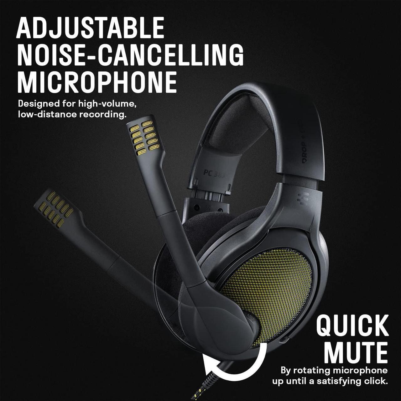 Alt view image 2 of 7 - DROP + EPOS PC38X Gaming Headset Noise-Cancelling Microphone with Over-Ear Open-Back Design, Velour Earpads, Compatible with PC, PS4, PS5, Switch, Xbox, Mac, Mobile, and More (Yellow)