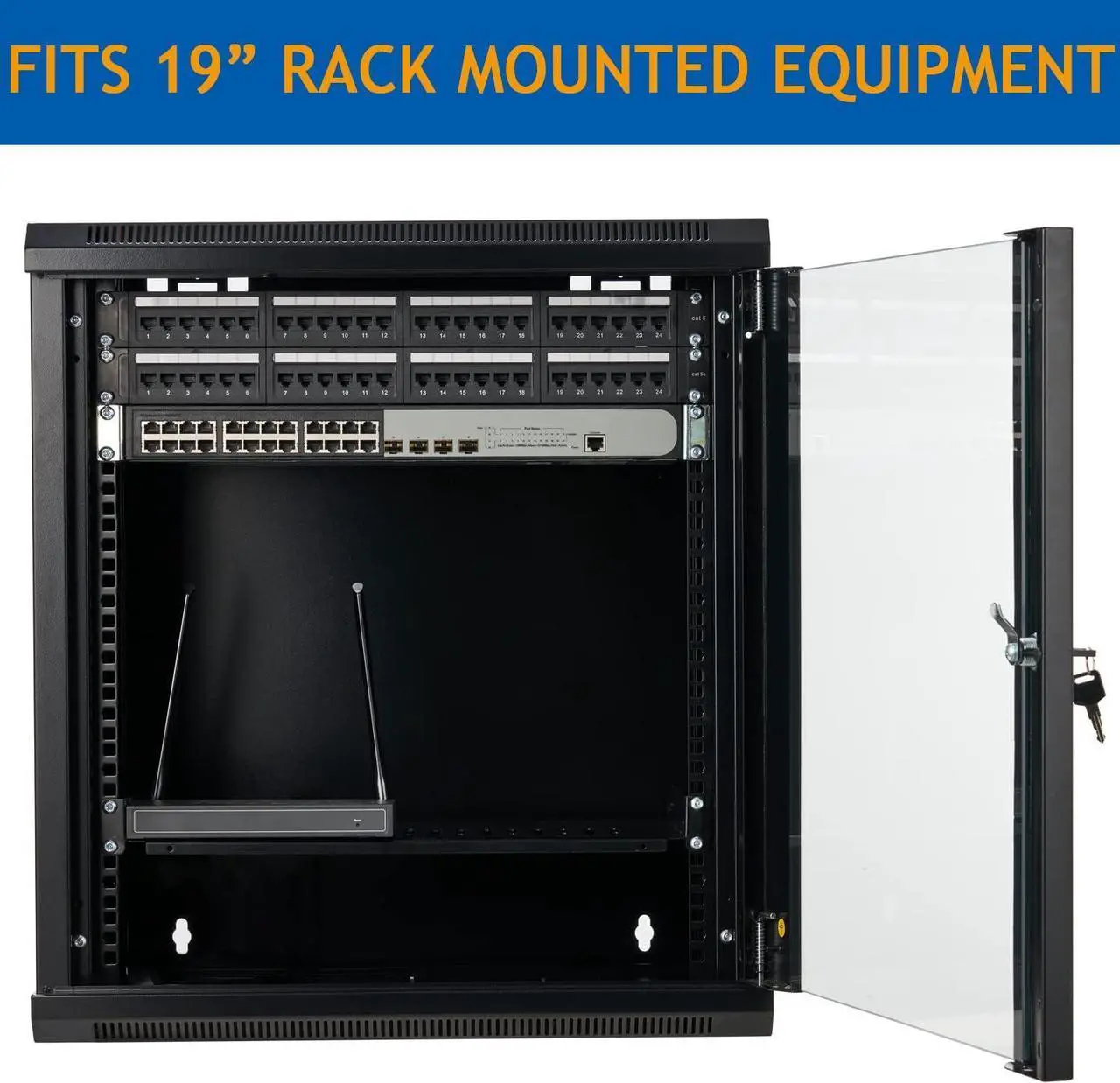 Alt view image 5 of 5 - 6U Wall Mount Server Cabinet Network Rack Enclosure Locking Glass Door