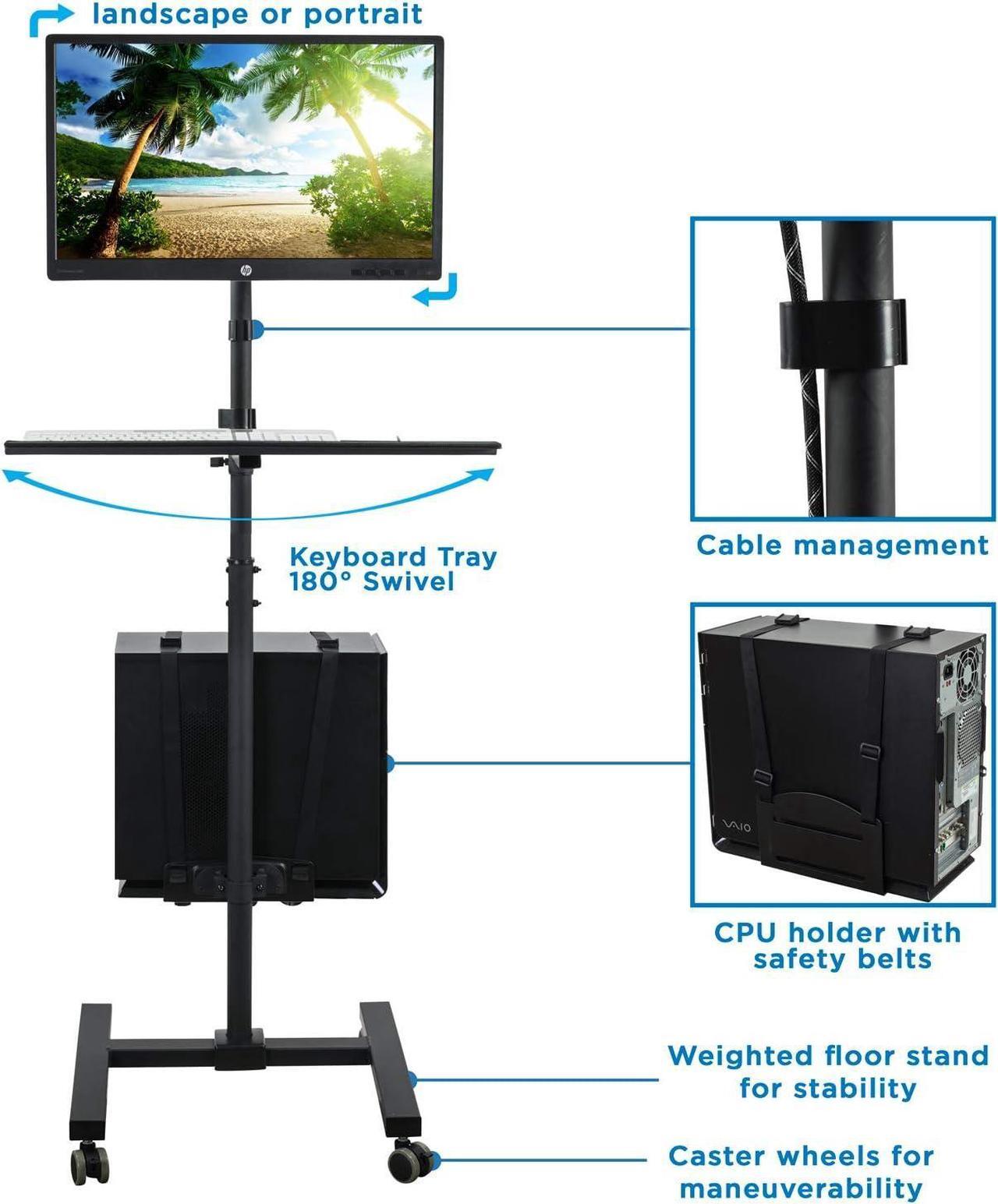 Alt view image 4 of 7 - Rolling Computer Cart, Mobile Workstation with Tray Monitor Mount and CPU Holder, Height Adjustable and Mobile Stand for Office and Industrial Use - Perfect for Any Workspace