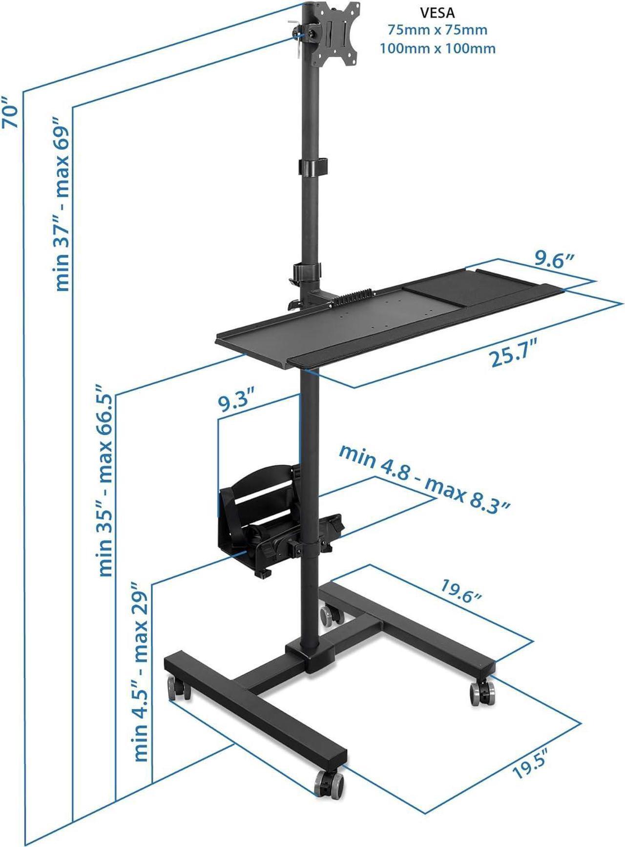 Alt view image 3 of 7 - Rolling Computer Cart, Mobile Workstation with Tray Monitor Mount and CPU Holder, Height Adjustable and Mobile Stand for Office and Industrial Use - Perfect for Any Workspace