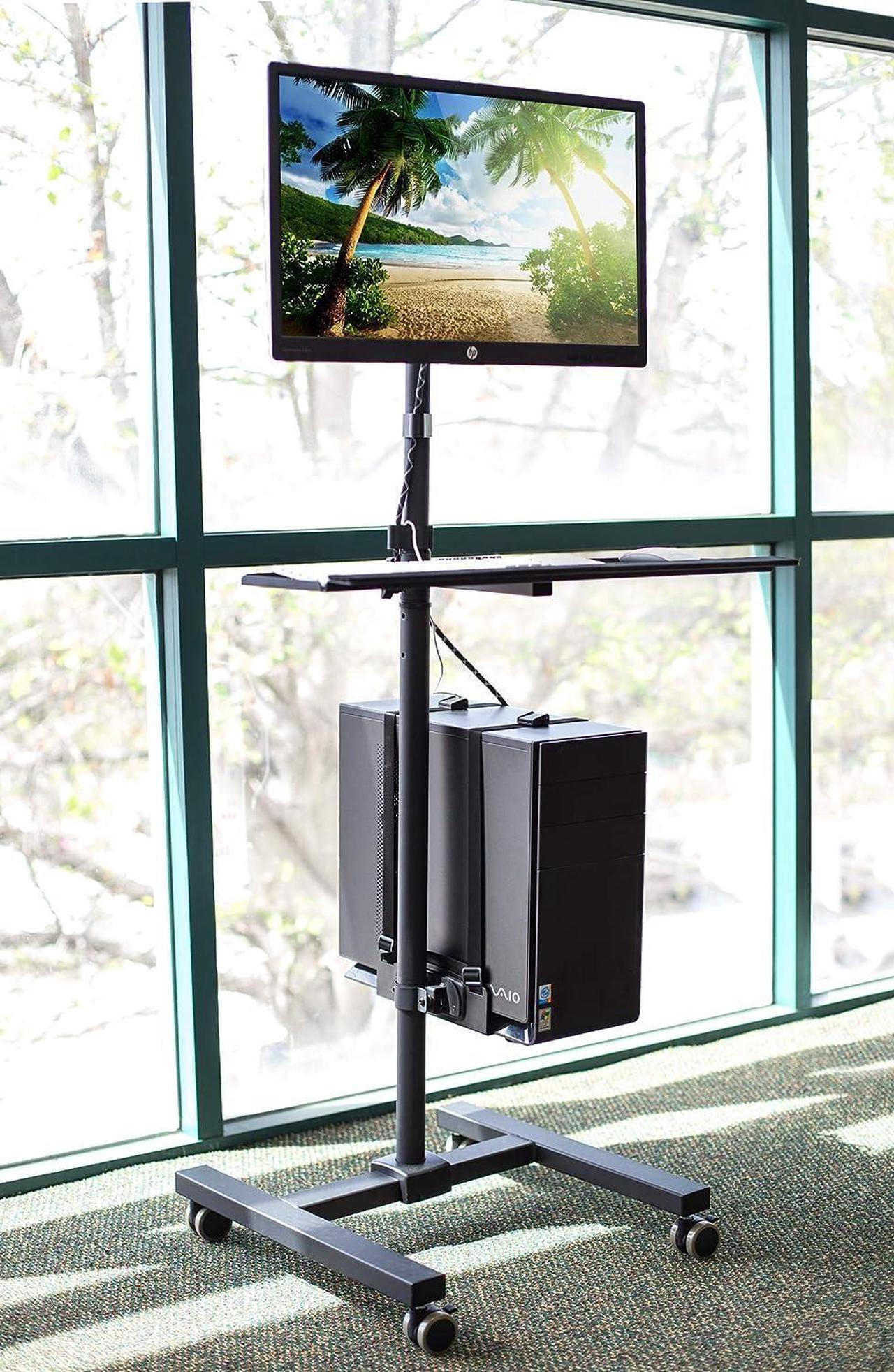 Alt view image 2 of 7 - Rolling Computer Cart, Mobile Workstation with Tray Monitor Mount and CPU Holder, Height Adjustable and Mobile Stand for Office and Industrial Use - Perfect for Any Workspace