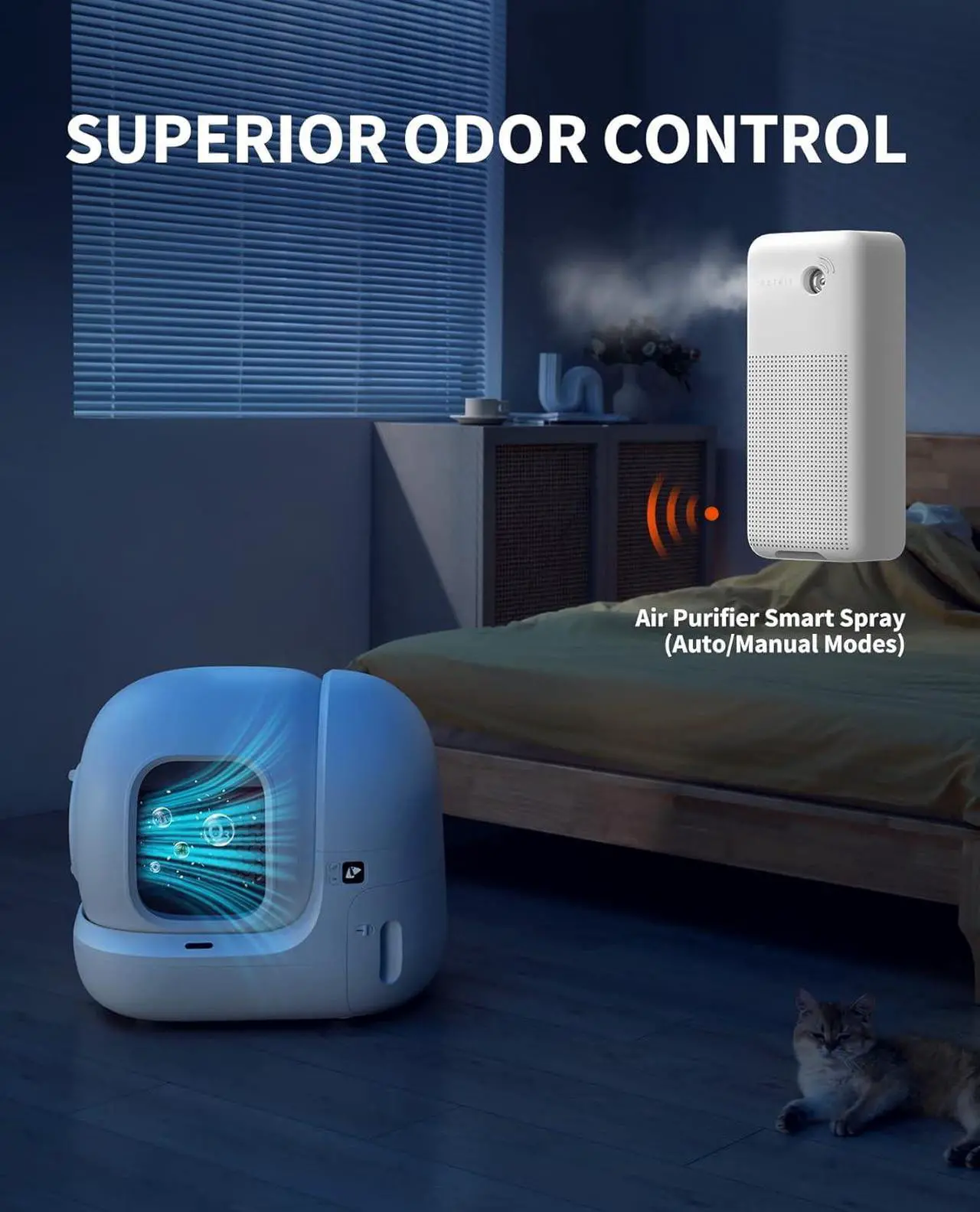 Alt view image 4 of 6 - Self Cleaning Cat Litter Box, PuraMax Cat Litter Box for Multiple Cats, App Control/xSecure/Odor Removal Automatic Cat Litter Box Includes Trash Bags and K3 Smart Air Purifier Spray