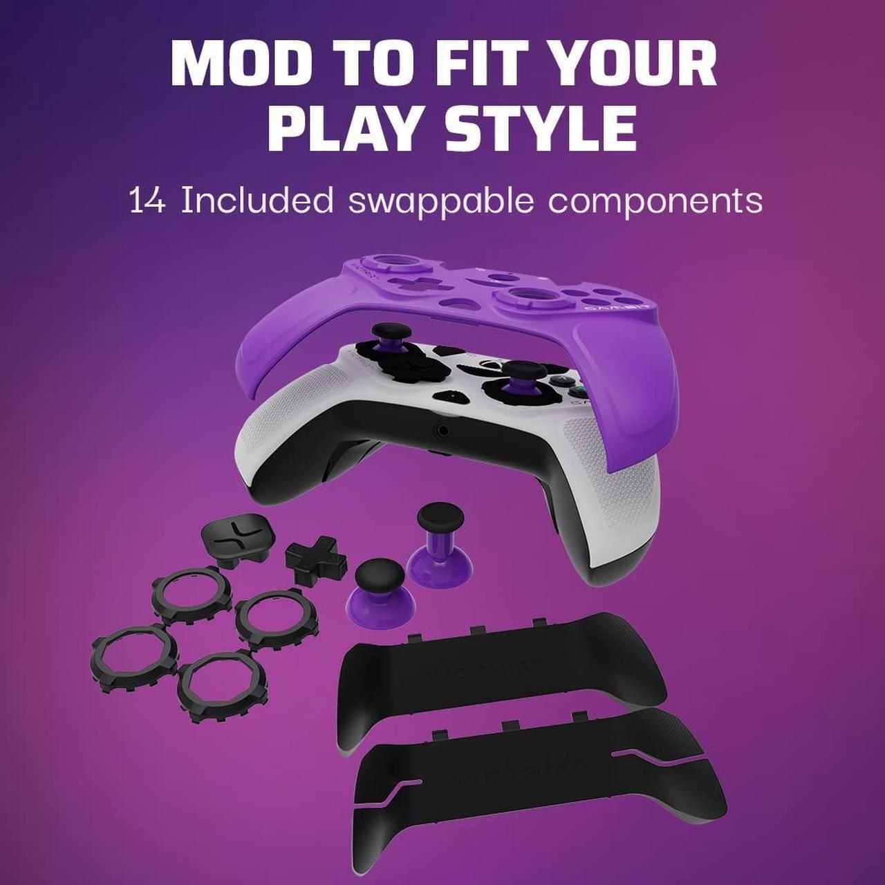 Alt view image 3 of 5 - Victrix Gambit World's Fastest Licensed Xbox Controller, Elite Esports Design with Swappable Pro Thumbsticks, Custom Paddles, Swappable White / Purple Faceplate for Xbox One, Series X/S, PC