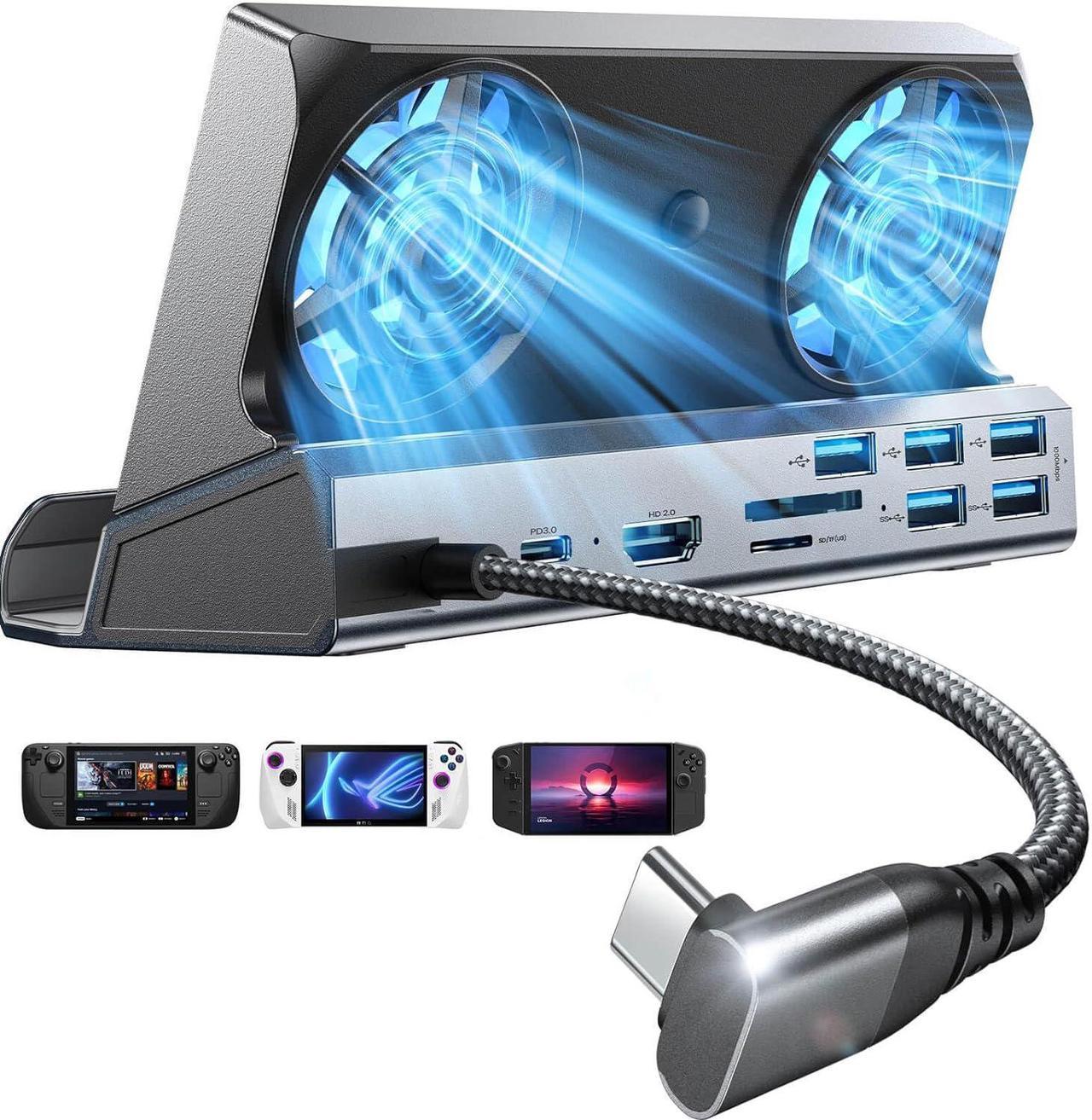 13-in-1 Docking Station for Steam Deck OLED&ROG Ally&Legion Go, Dual Cooling Fan 5 USB Ports and 4K@60Hz, 100W Charging Port Support ROG Ally 30W Mode, Gigabit Ethernet Fit for Steam Deck OLED