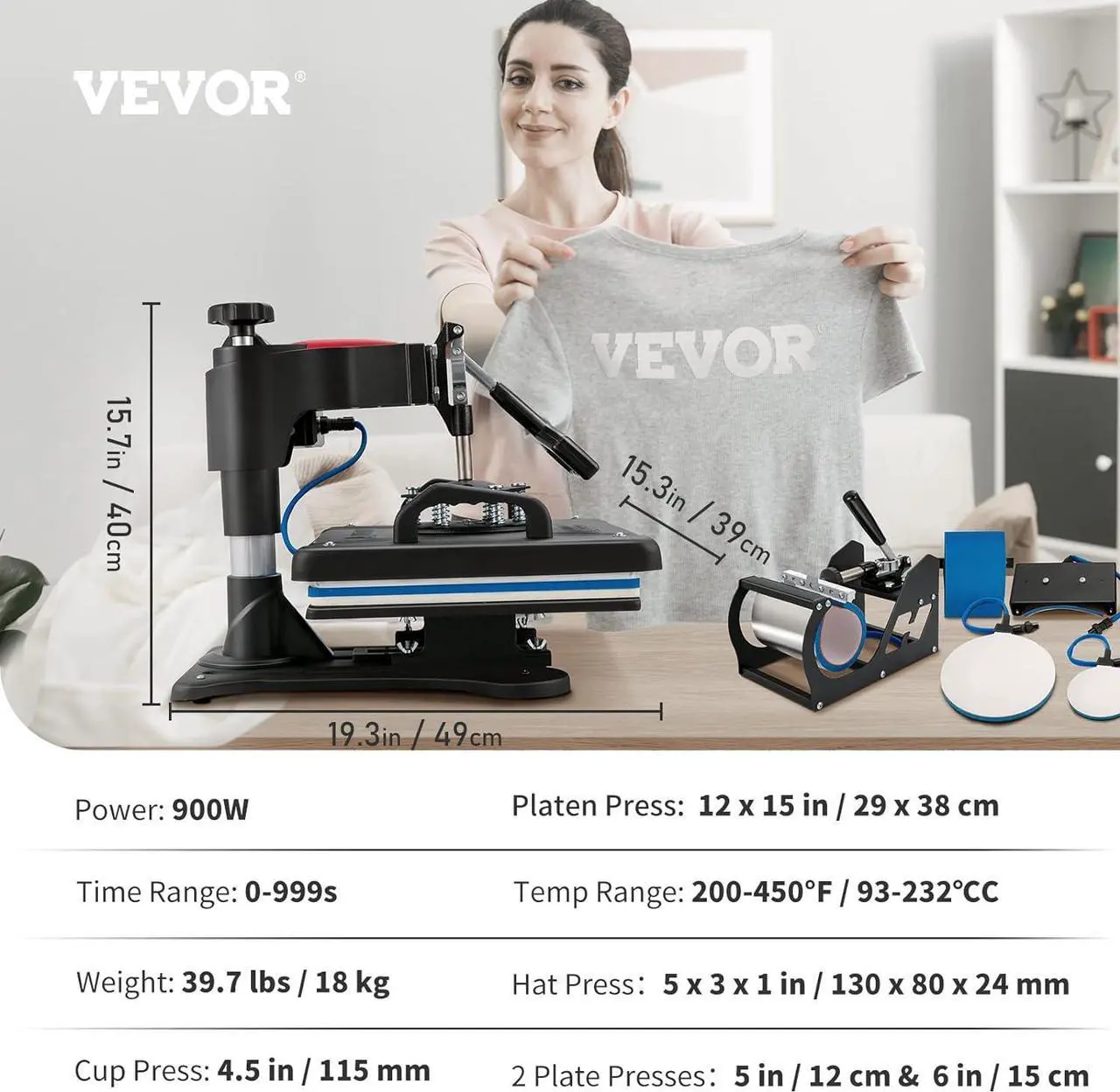 Alt view image 5 of 7 - Heat Press 15X12 Inch Heat Press Machine 5 in 1 Digital Multifunctional Sublimation T-Shirt Heat Press Machine for T Shirts Hat Mug Cap Plate