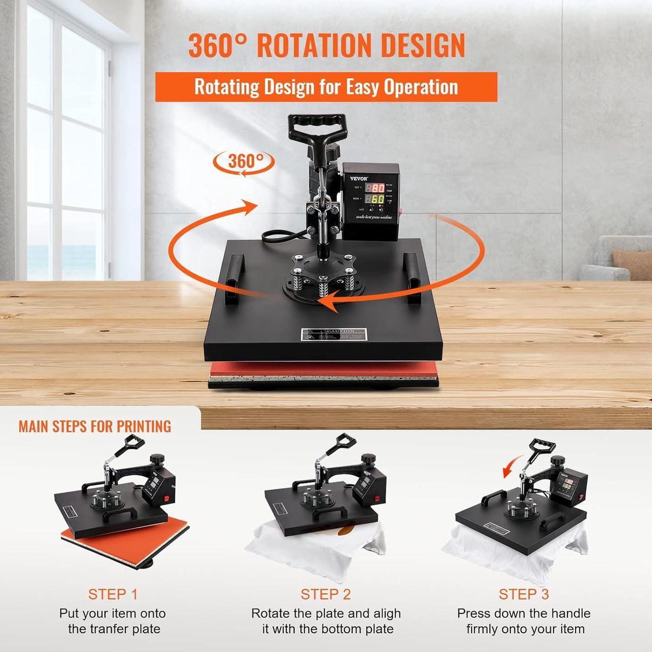 Alt view image 4 of 7 - 15x15 Heat Press Machine 8 in 1 Combo Tshirt Press Machine with Tumbler Press, 360° Swing Away Digital Multifunction Heat Transfer Sublimation for Printing T Shirts Mug Hat Plate Cap