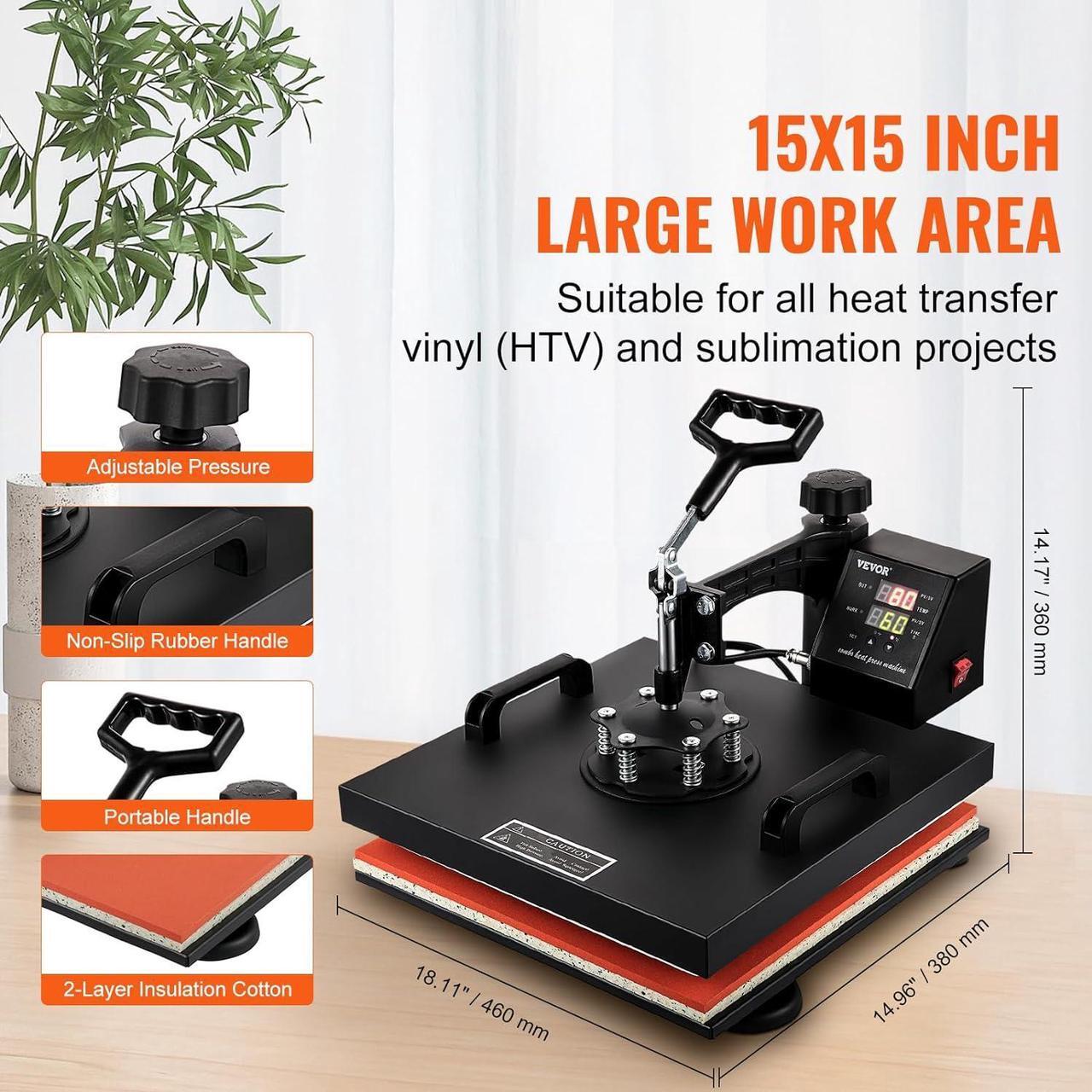 Alt view image 7 of 7 - 15x15 Heat Press Machine 8 in 1 Combo Tshirt Press Machine with Tumbler Press, 360° Swing Away Digital Multifunction Heat Transfer Sublimation for Printing T Shirts Mug Hat Plate Cap