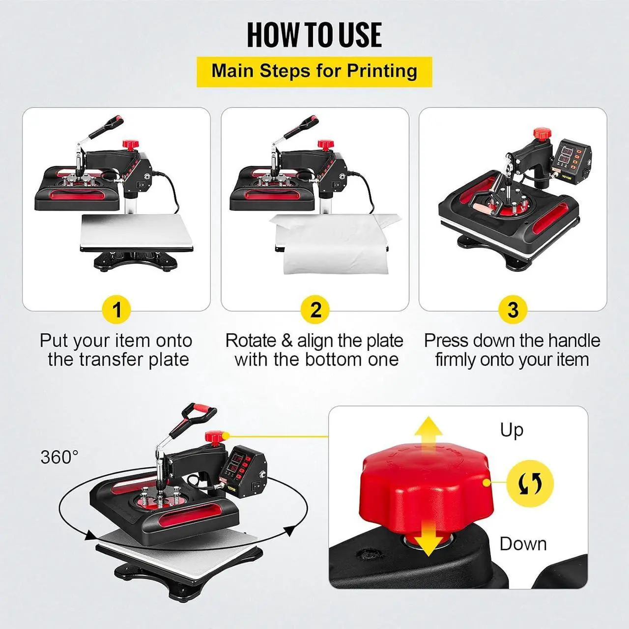 Alt view image 5 of 7 - 11 in 1 Heat Press, 12 x 15 Inch, Digital Dual-Tube Heat Press Transfer Machine, Multifunctional Clamshell Printer, Swing Away Sublimation Machine for T-Shirt Hat Cap Mug Plate Pen Shoes Black