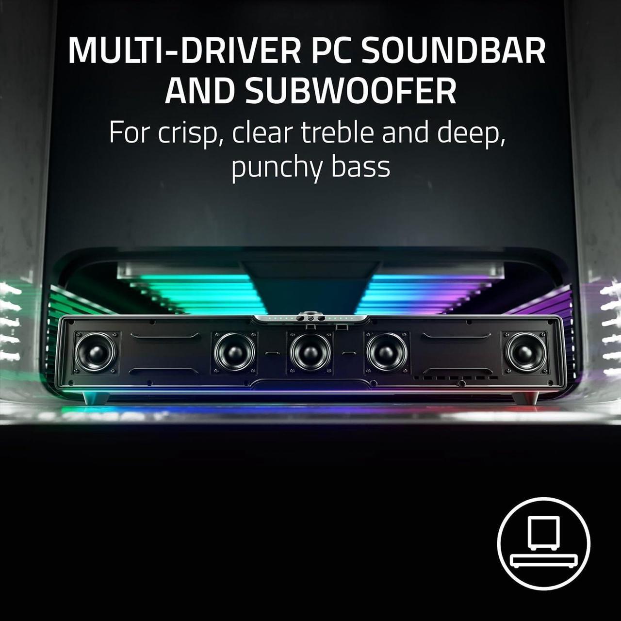 Alt view image 4 of 7 - Leviathan V2 Pro - Multi-Driver PC Gaming Soundbar with Subwoofer - Beamforming Surround Sound with AI Head Tracking - Chroma RGB - Bluetooth 5.0 & 3.5mm - for PC, Desktop/Laptop, Mobile, Switch