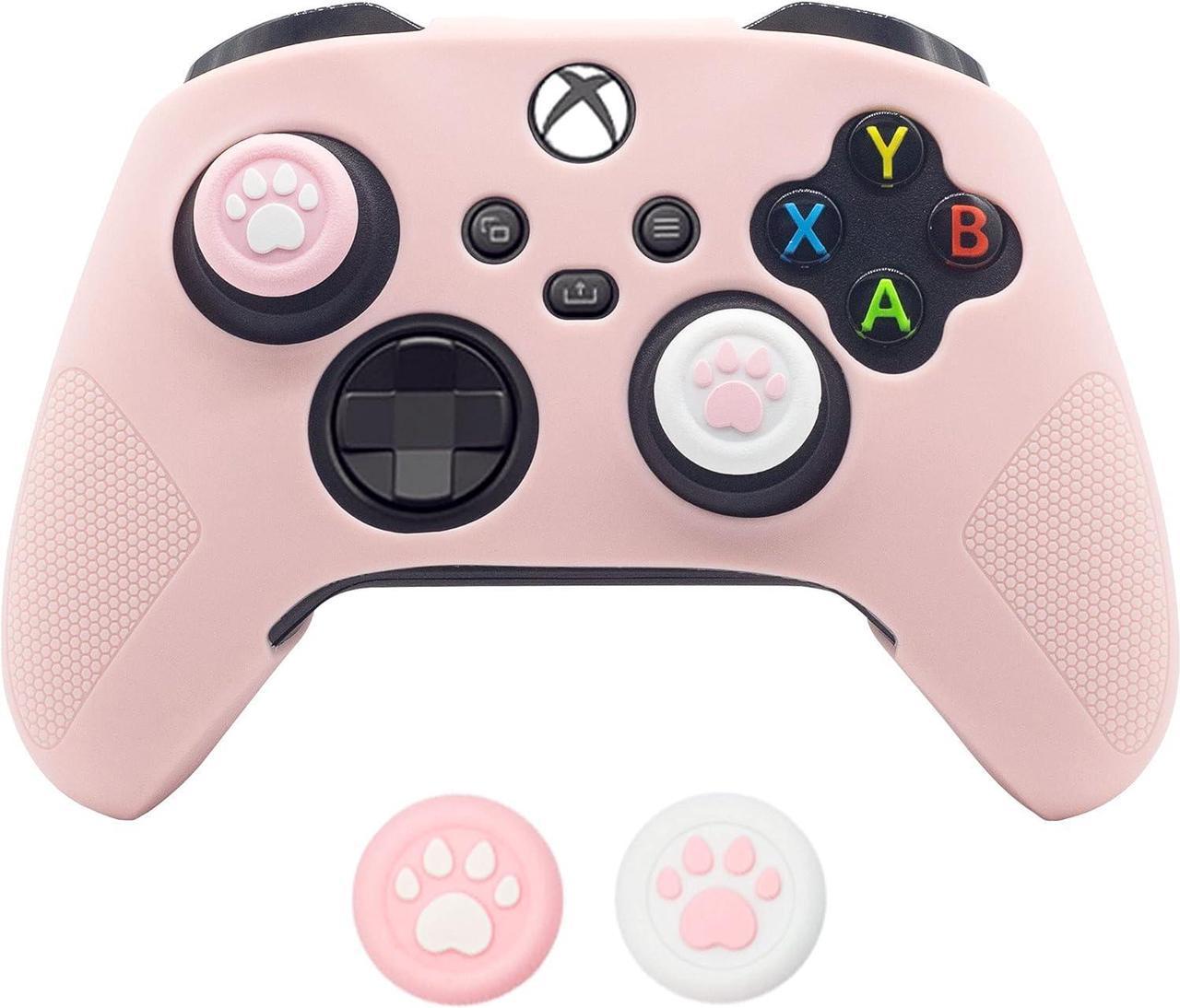 Cute Skin Cover for Xbox One / Series X/S Controller Anti-Slip Silicone Grip Protective Case Accessories Set Wireless/Wired Gamepad Joystick with 2 Cat Paw Thumb Grips Caps (Pink)